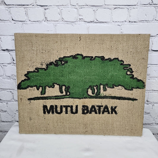 Mutu Batak Coffee Authentic Burlap Sack Wrapped Canvas Wood Framed Art 16x20