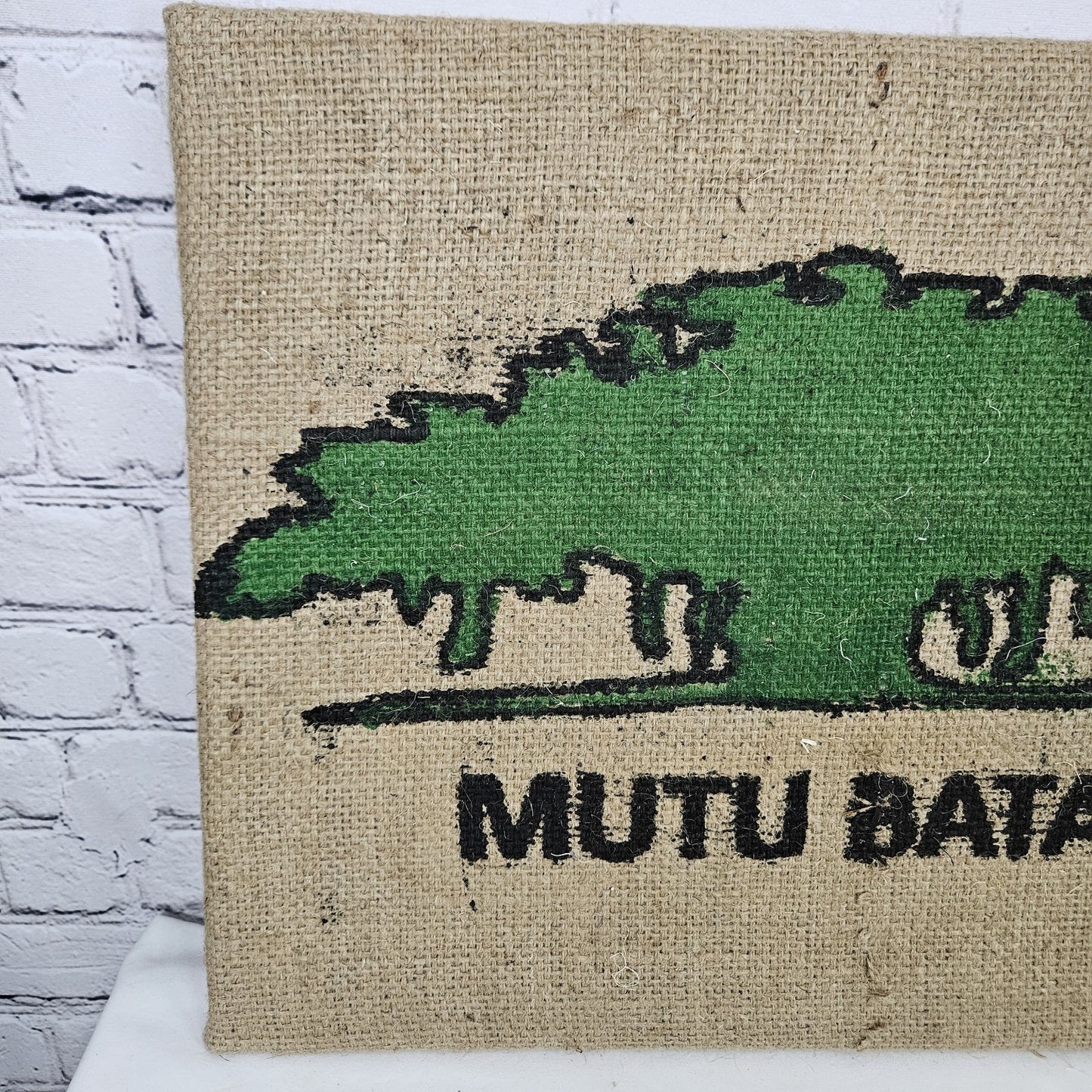 Mutu Batak Coffee Authentic Burlap Sack Wrapped Canvas Wood Framed Art 16x20