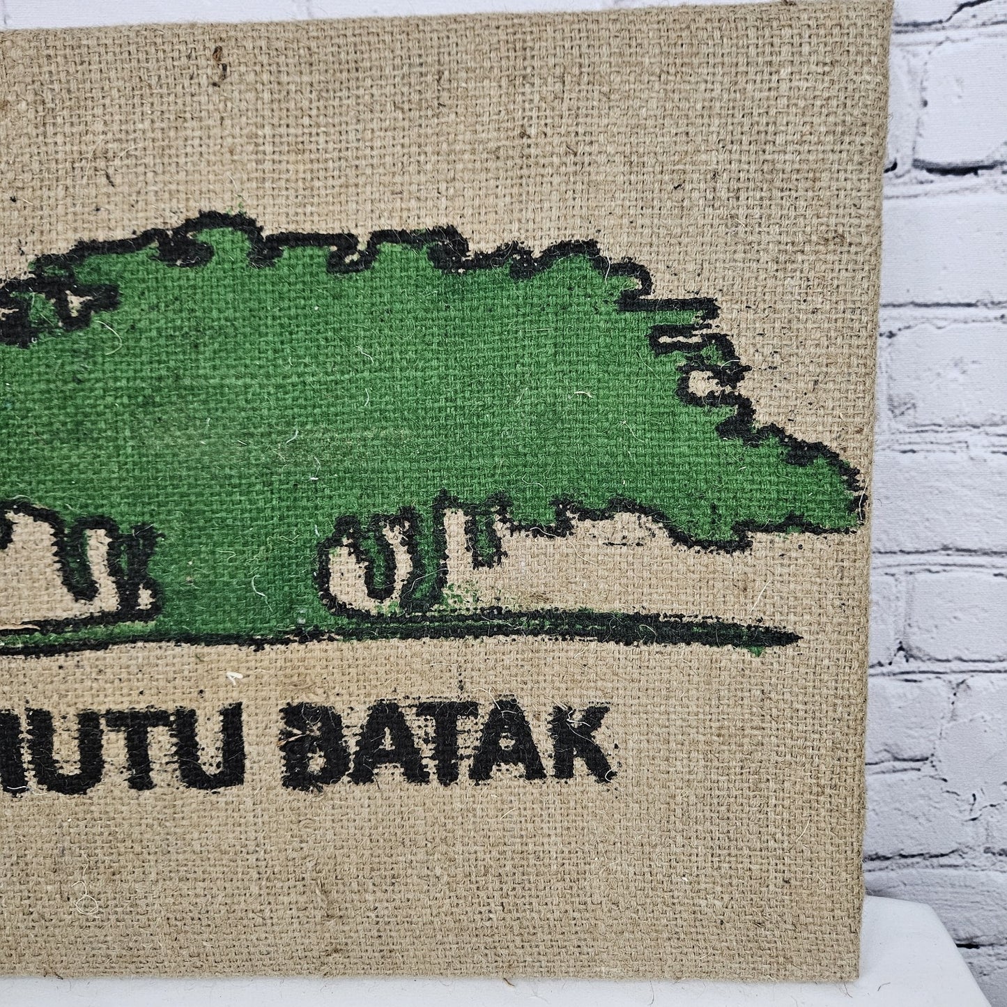 Mutu Batak Coffee Authentic Burlap Sack Wrapped Canvas Wood Framed Art 16x20
