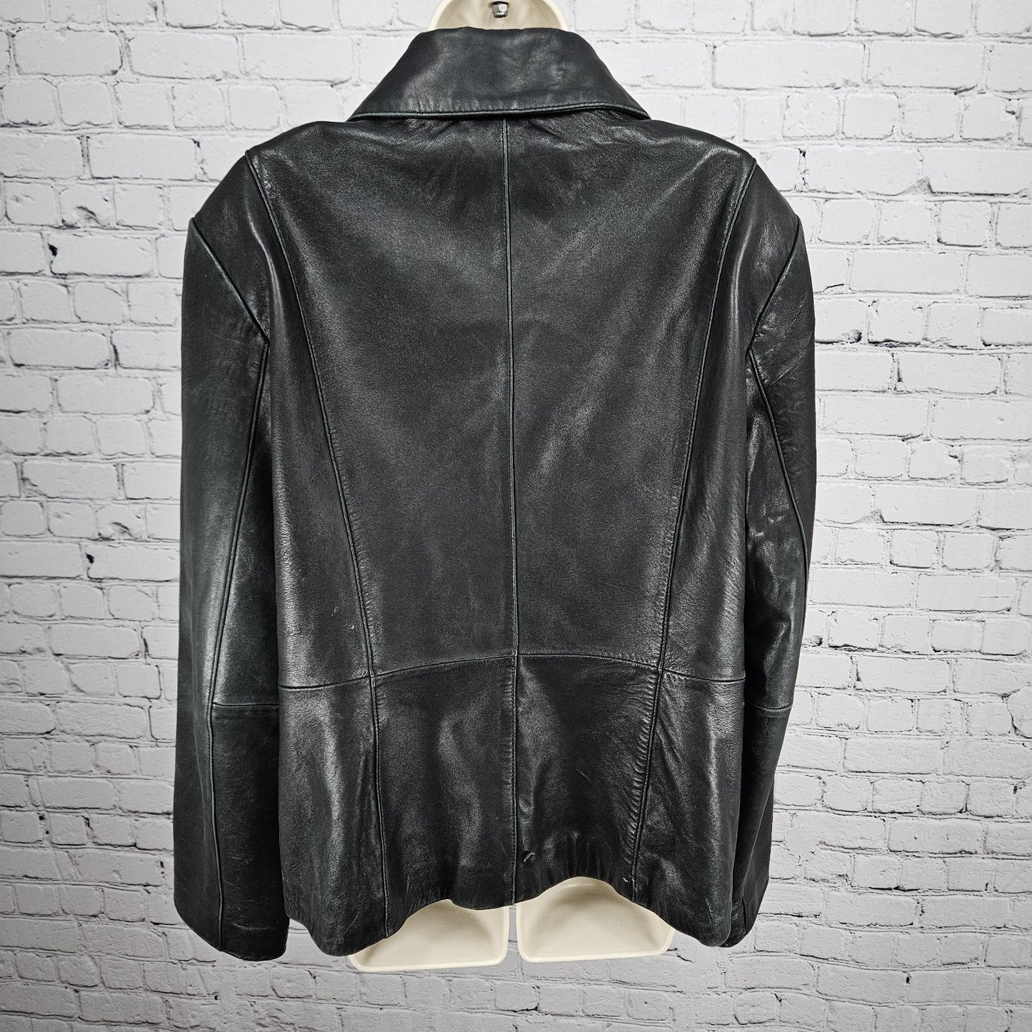 Nautica Black Leather Point Collared Pockets Full Zip Lined Classic Jacket XL