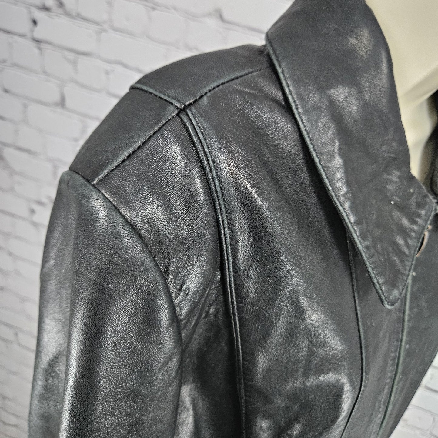 Nautica Black Leather Point Collared Pockets Full Zip Lined Classic Jacket XL