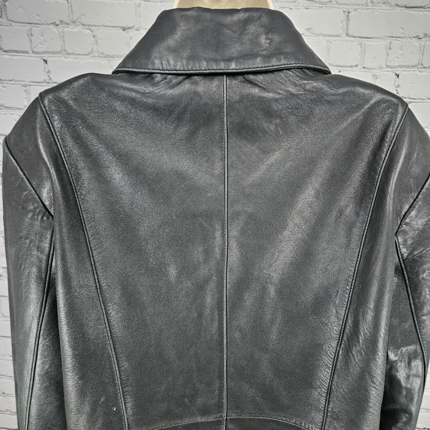 Nautica Black Leather Point Collared Pockets Full Zip Lined Classic Jacket XL