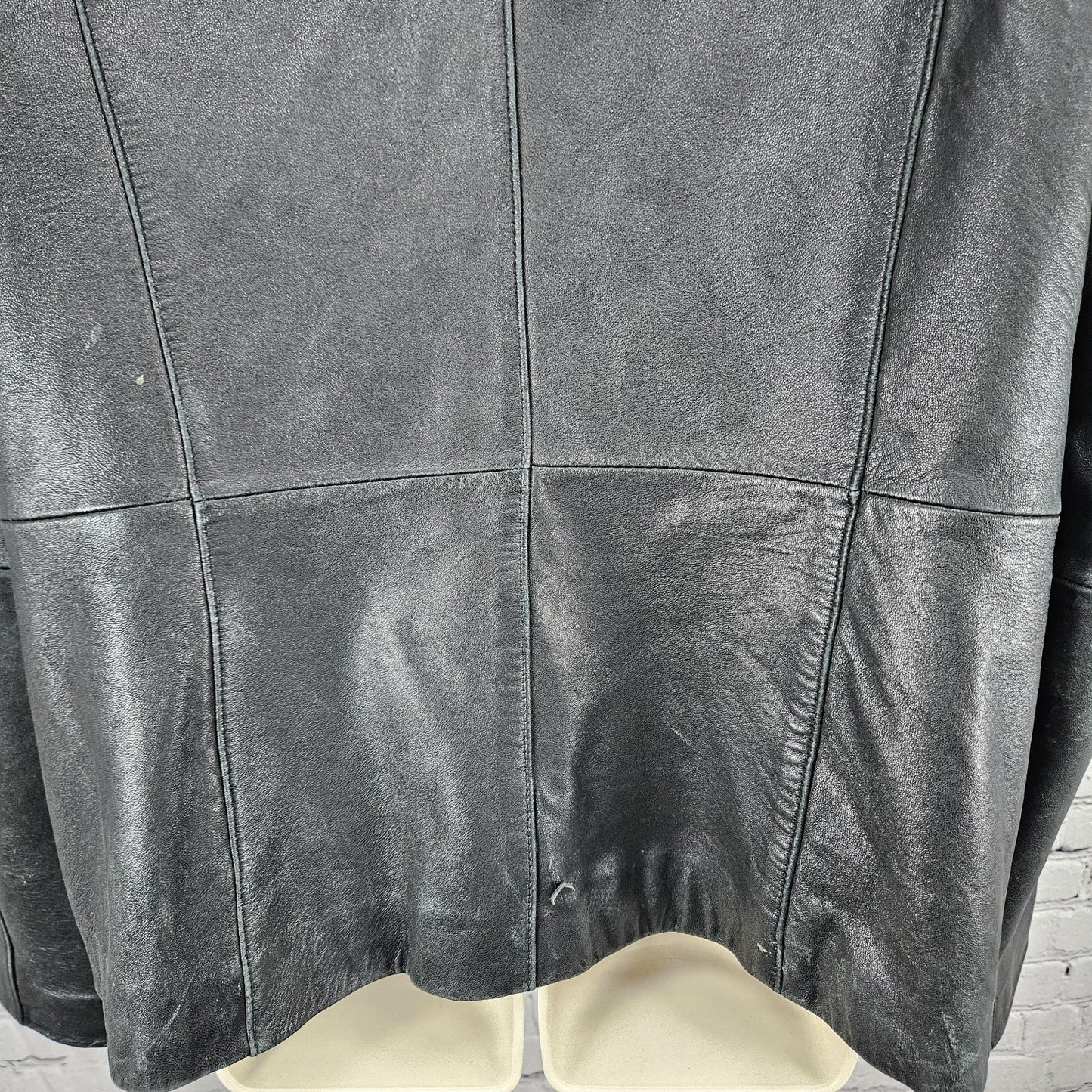 Nautica Black Leather Point Collared Pockets Full Zip Lined Classic Jacket XL