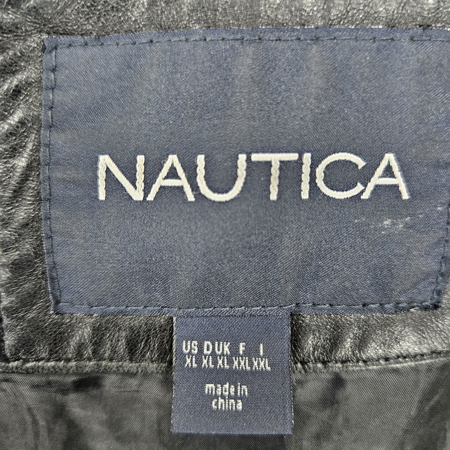 Nautica Black Leather Point Collared Pockets Full Zip Lined Classic Jacket XL