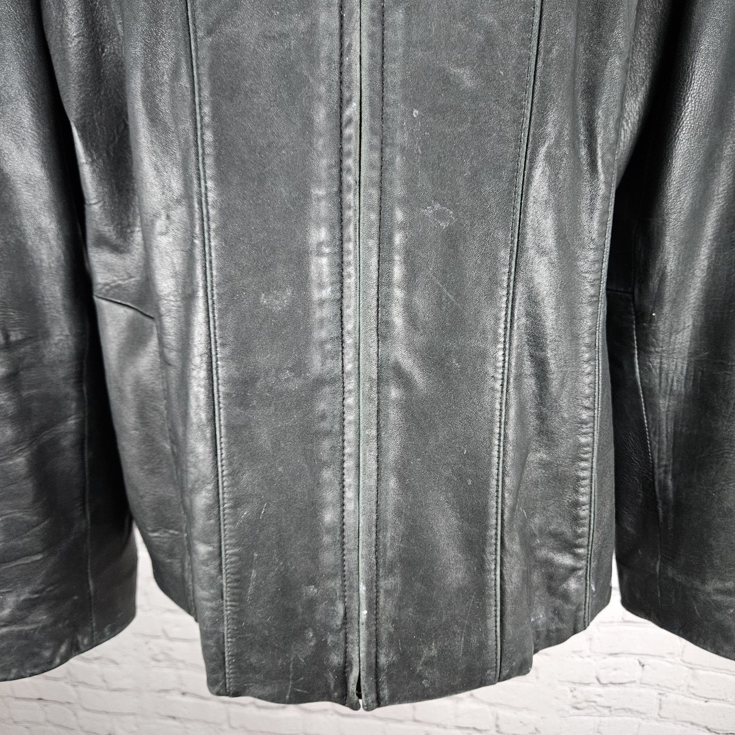 Nautica Black Leather Point Collared Pockets Full Zip Lined Classic Jacket XL