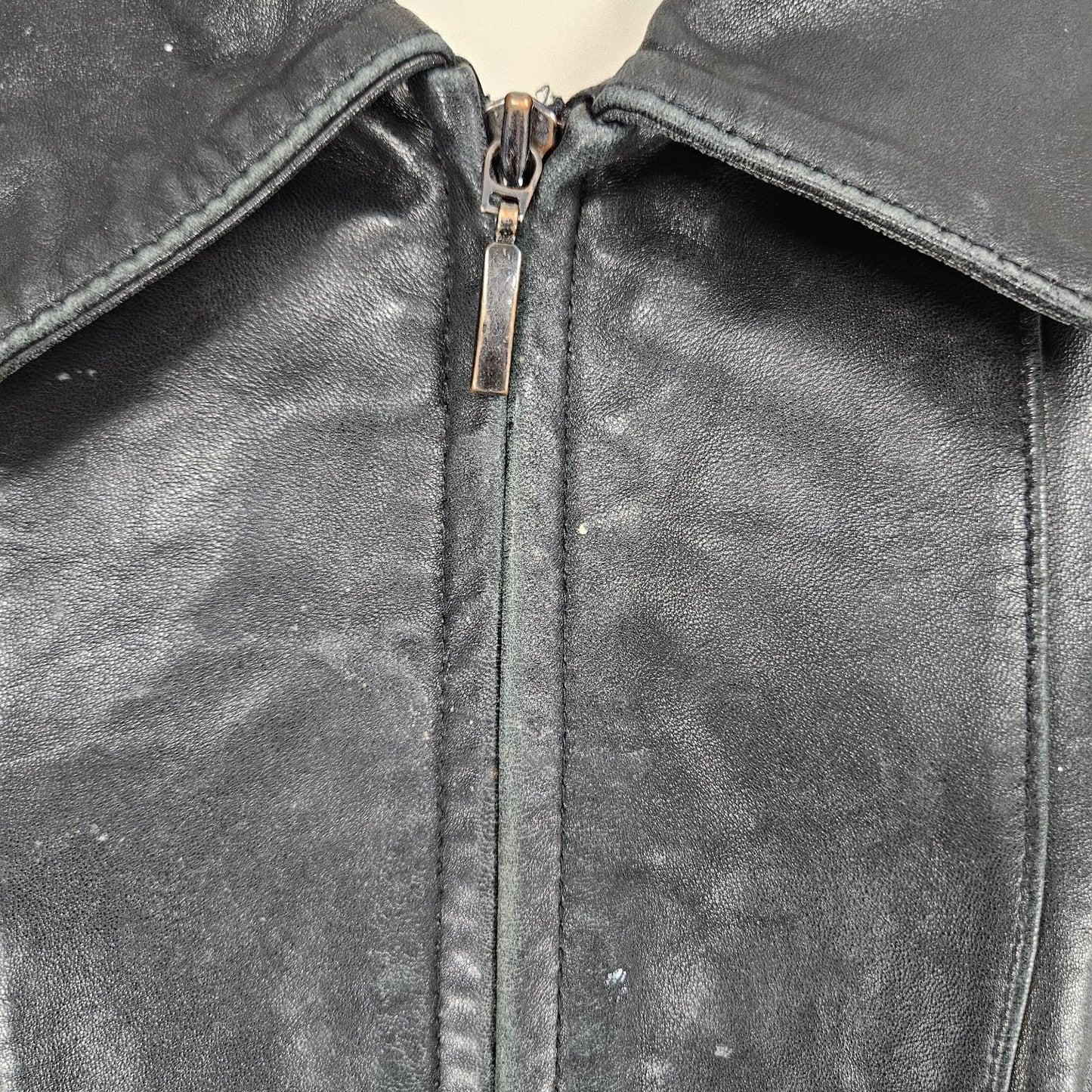 Nautica Black Leather Point Collared Pockets Full Zip Lined Classic Jacket XL