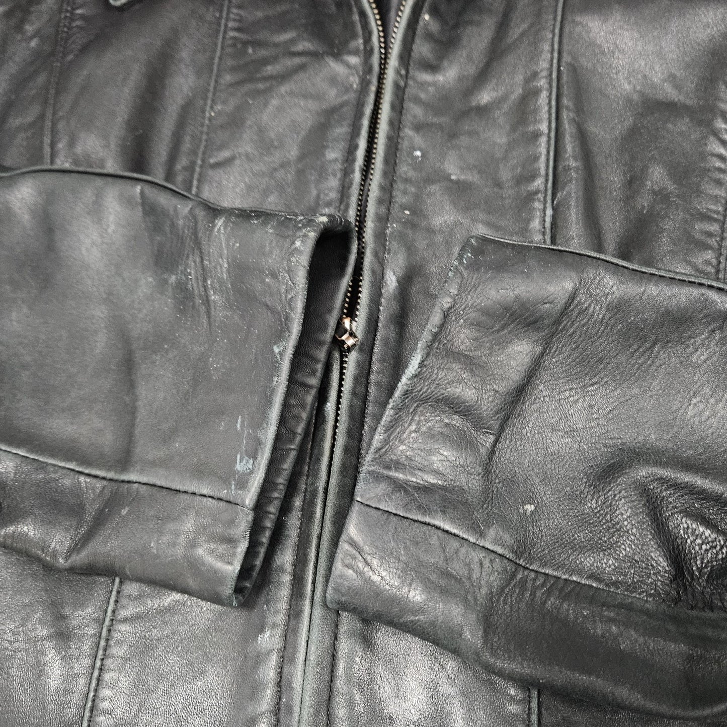 Nautica Black Leather Point Collared Pockets Full Zip Lined Classic Jacket XL