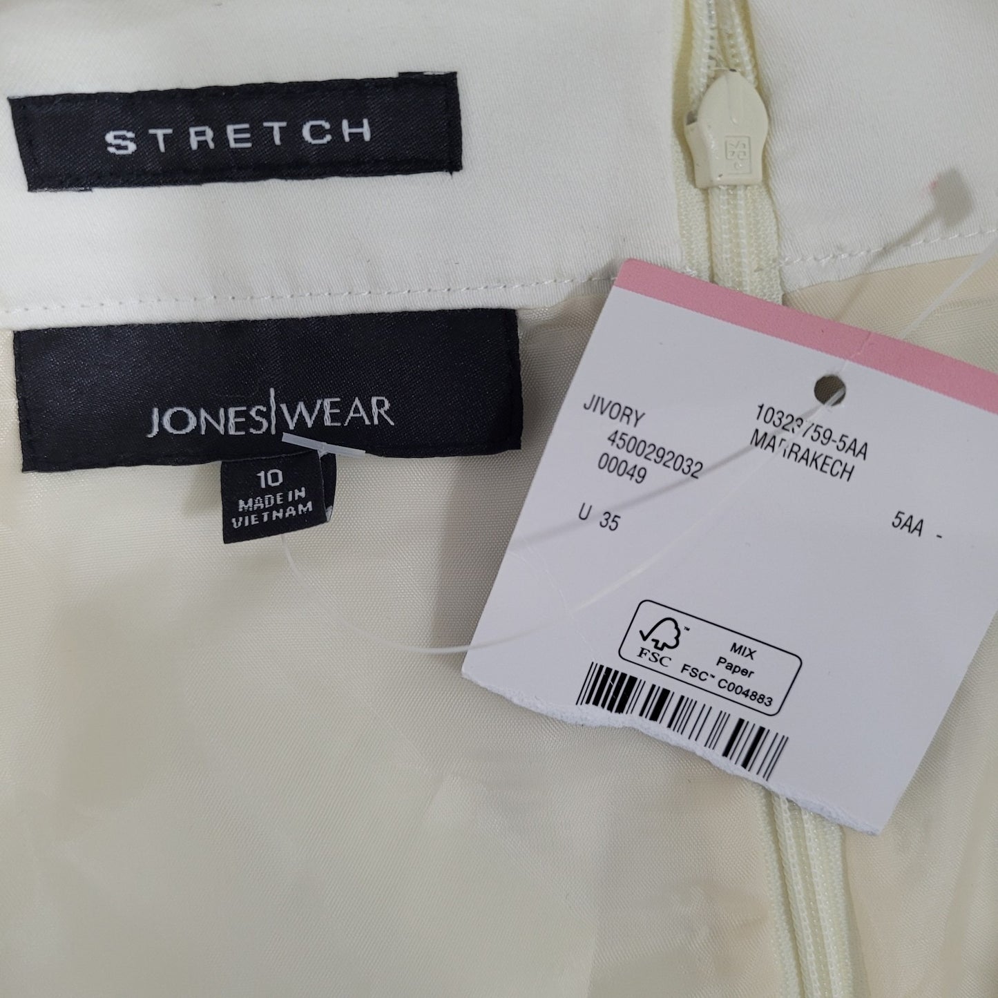 NWT Jones Wear Ivory Cream Stretch Slits Lined Zip Straight Knee Length Skirt 10