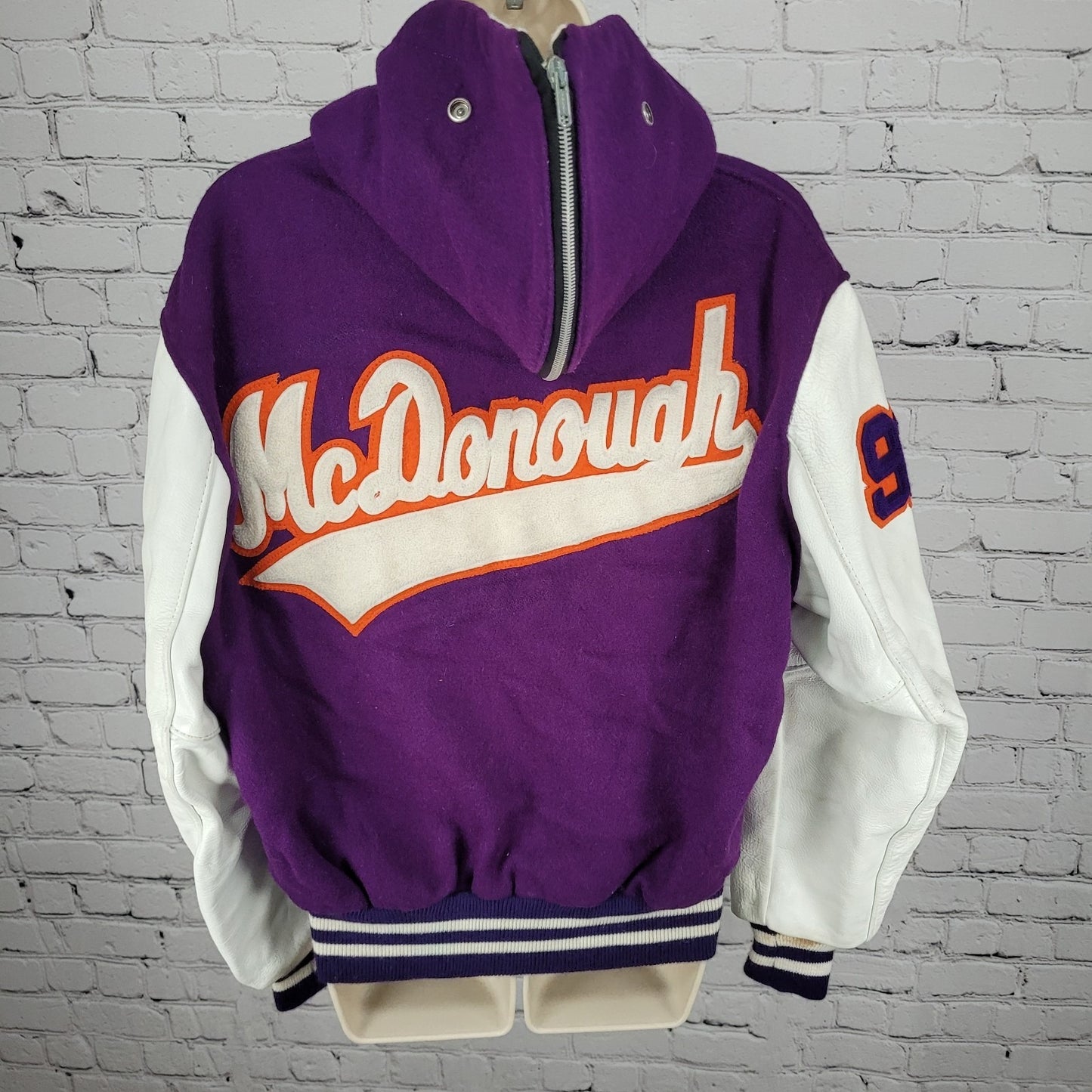 VTG DeLong Retro Purple Wool Hooded Varsity Letterman Jacket USA Made Size 40