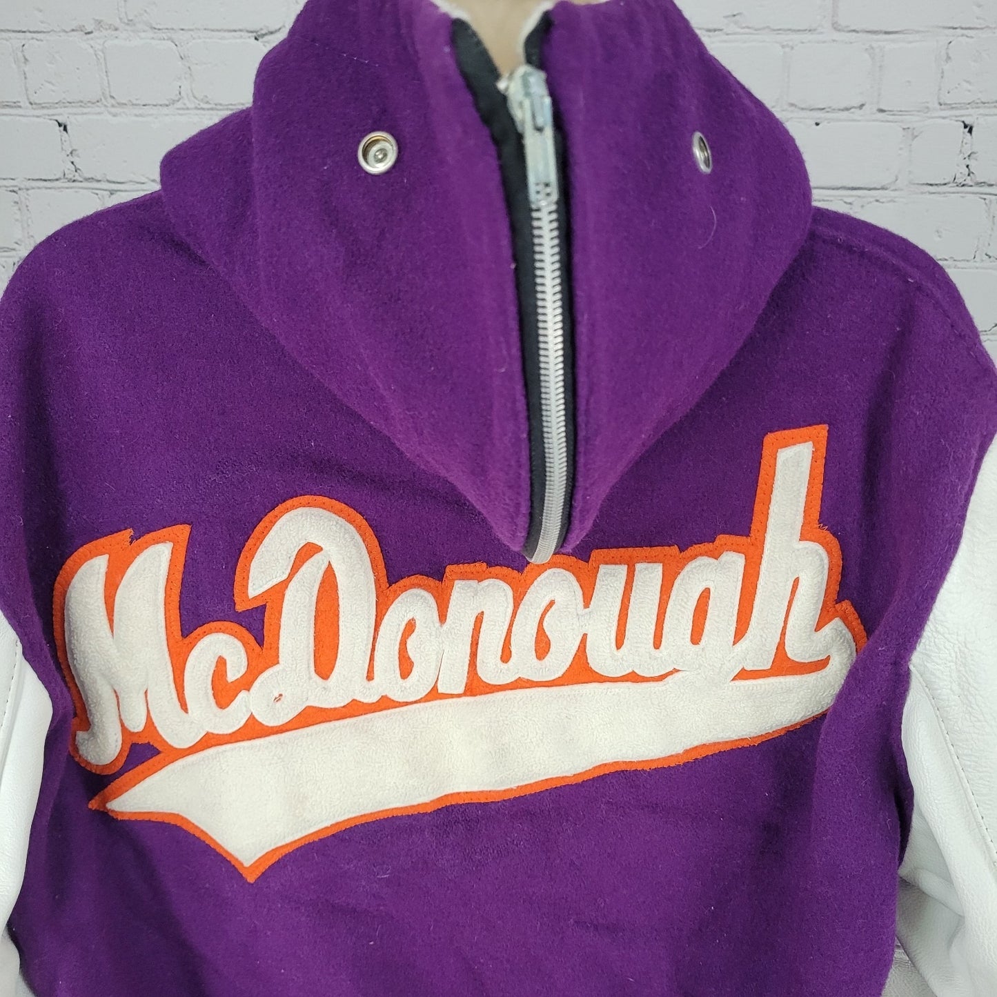 VTG DeLong Retro Purple Wool Hooded Varsity Letterman Jacket USA Made Size 40