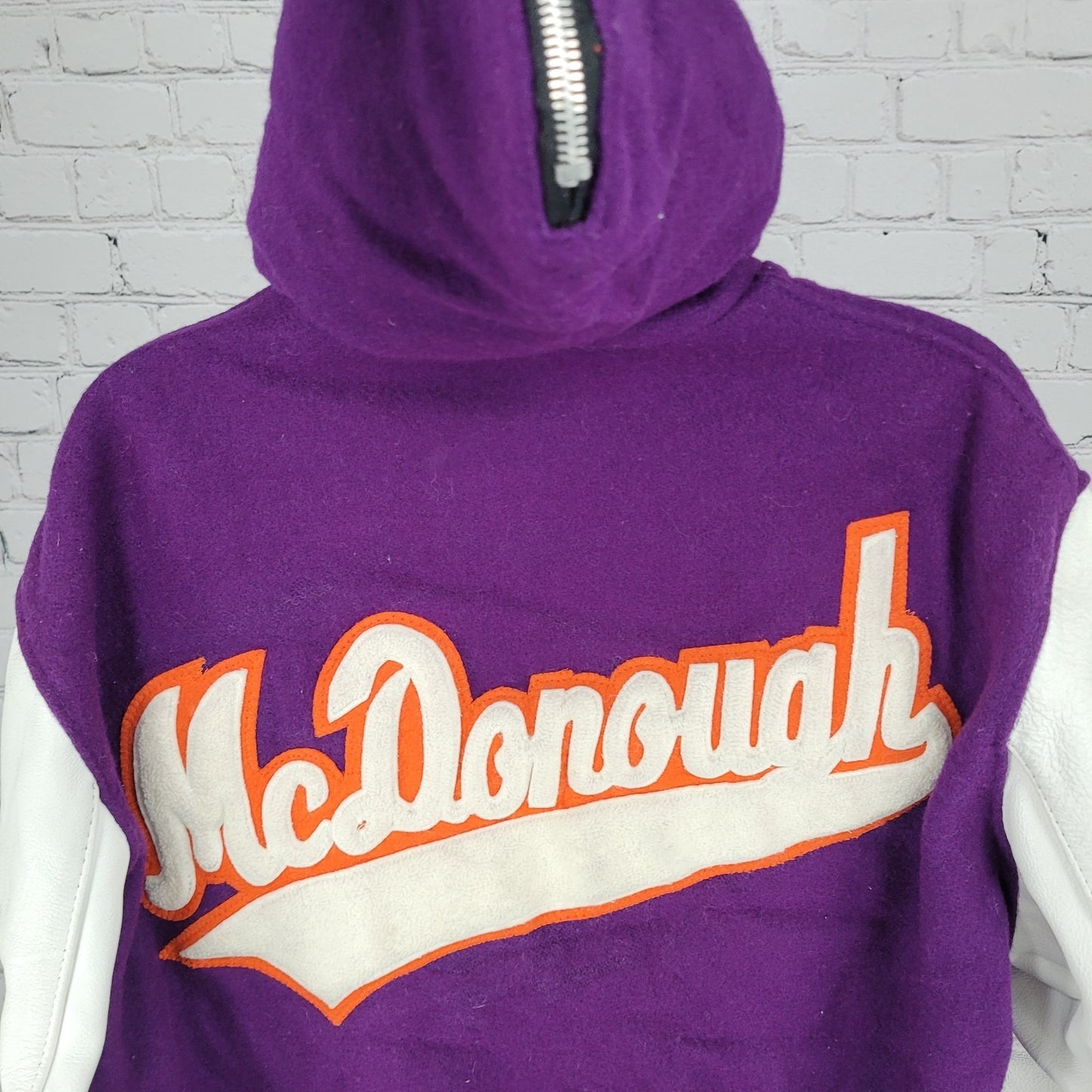 VTG DeLong Retro Purple Wool Hooded Varsity Letterman Jacket USA Made Size 40