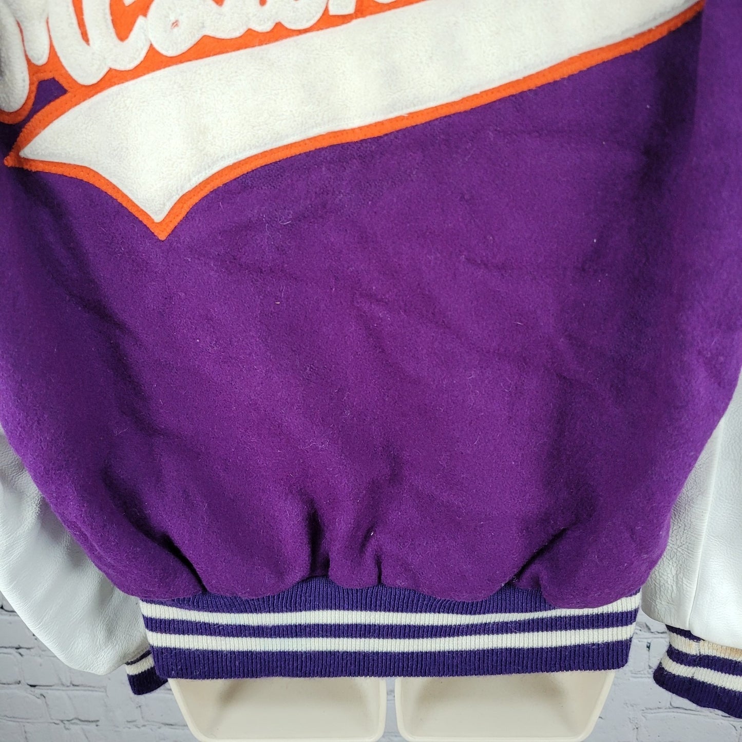 VTG DeLong Retro Purple Wool Hooded Varsity Letterman Jacket USA Made Size 40