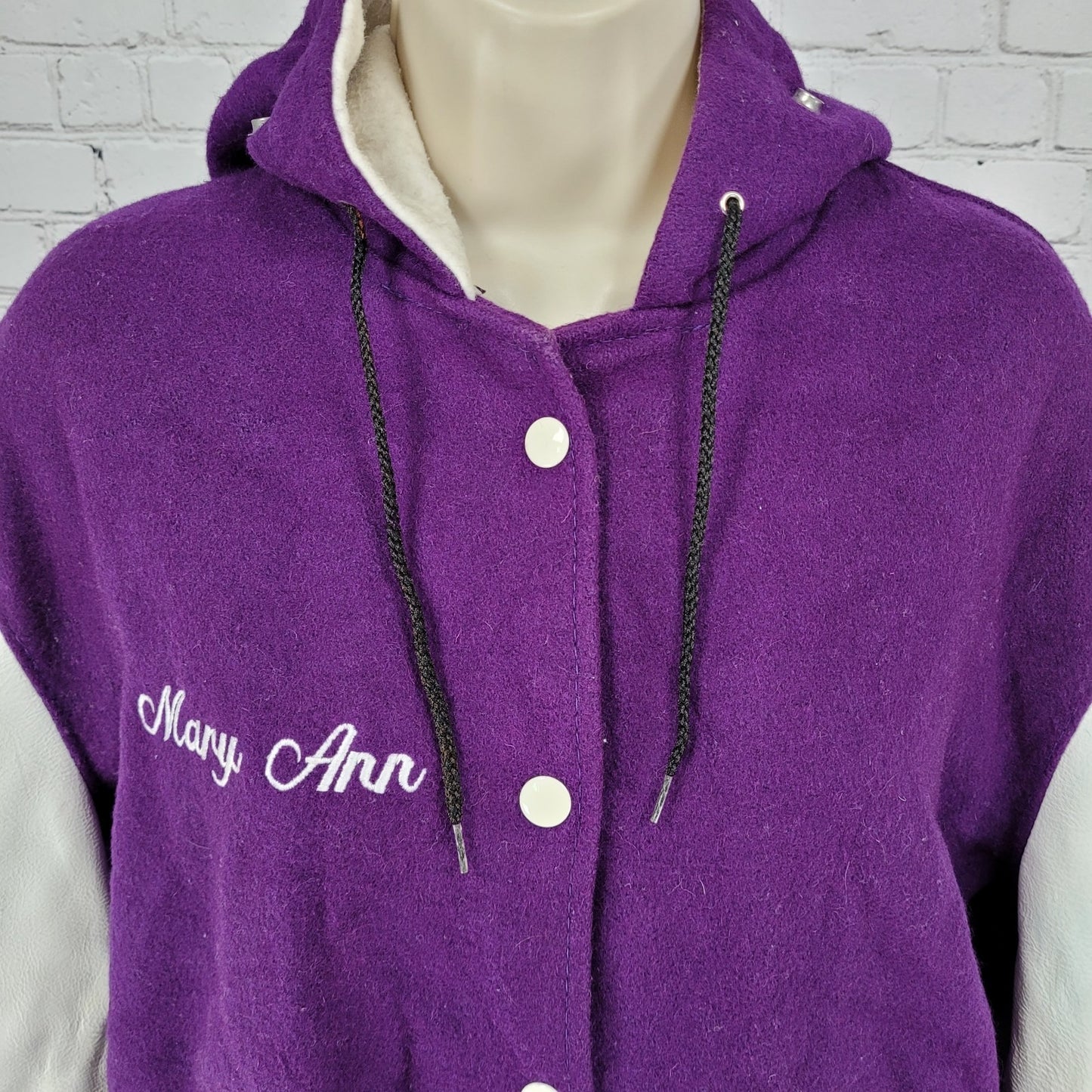 VTG DeLong Retro Purple Wool Hooded Varsity Letterman Jacket USA Made Size 40