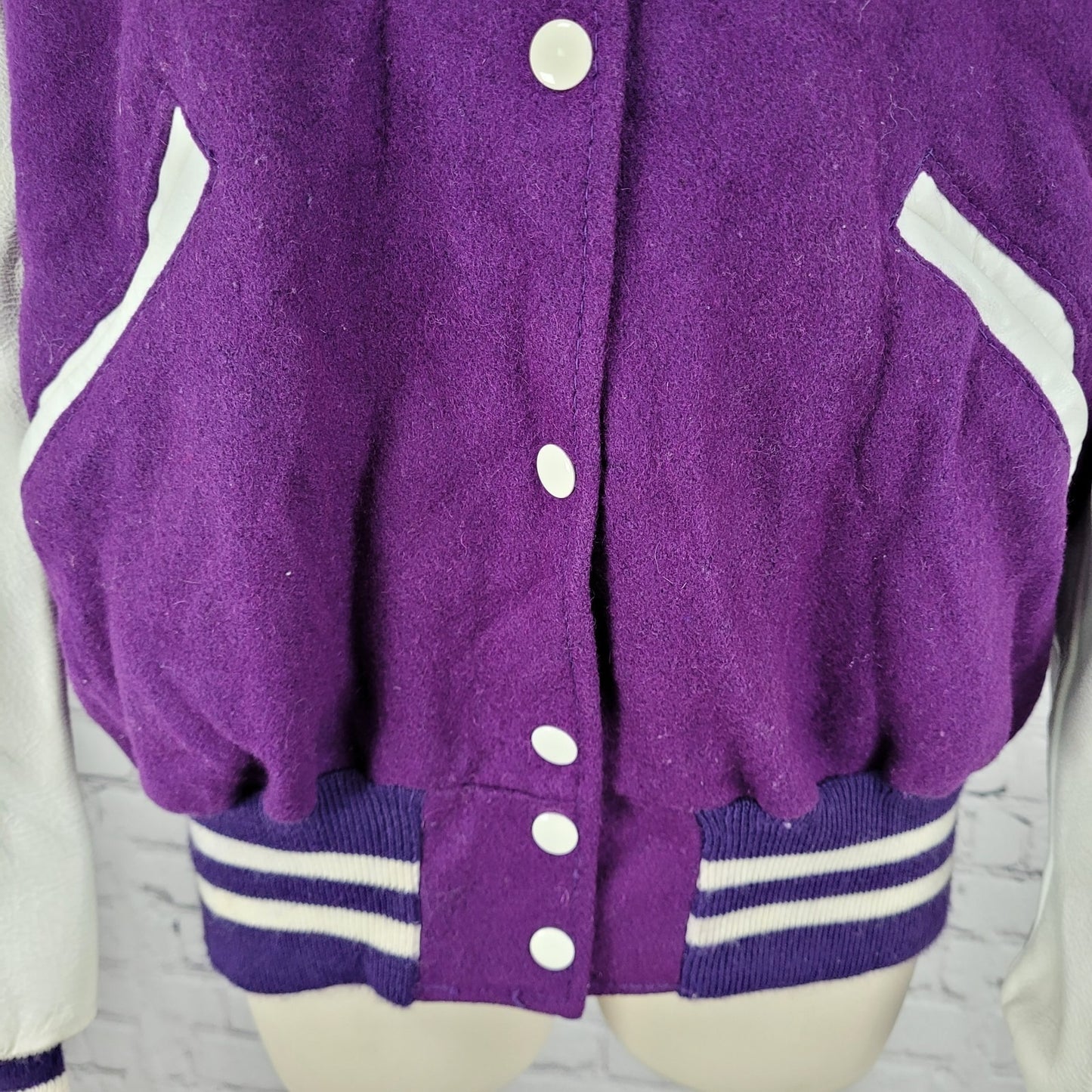 VTG DeLong Retro Purple Wool Hooded Varsity Letterman Jacket USA Made Size 40