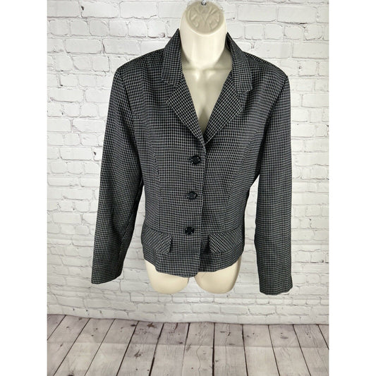 VTG Dawn Joy Fashions Black White Check 3 Button Front Women’s Jacket Blazer S