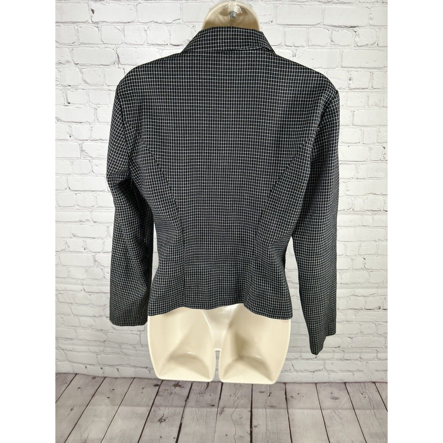 VTG Dawn Joy Fashions Black White Check 3 Button Front Women’s Jacket Blazer S