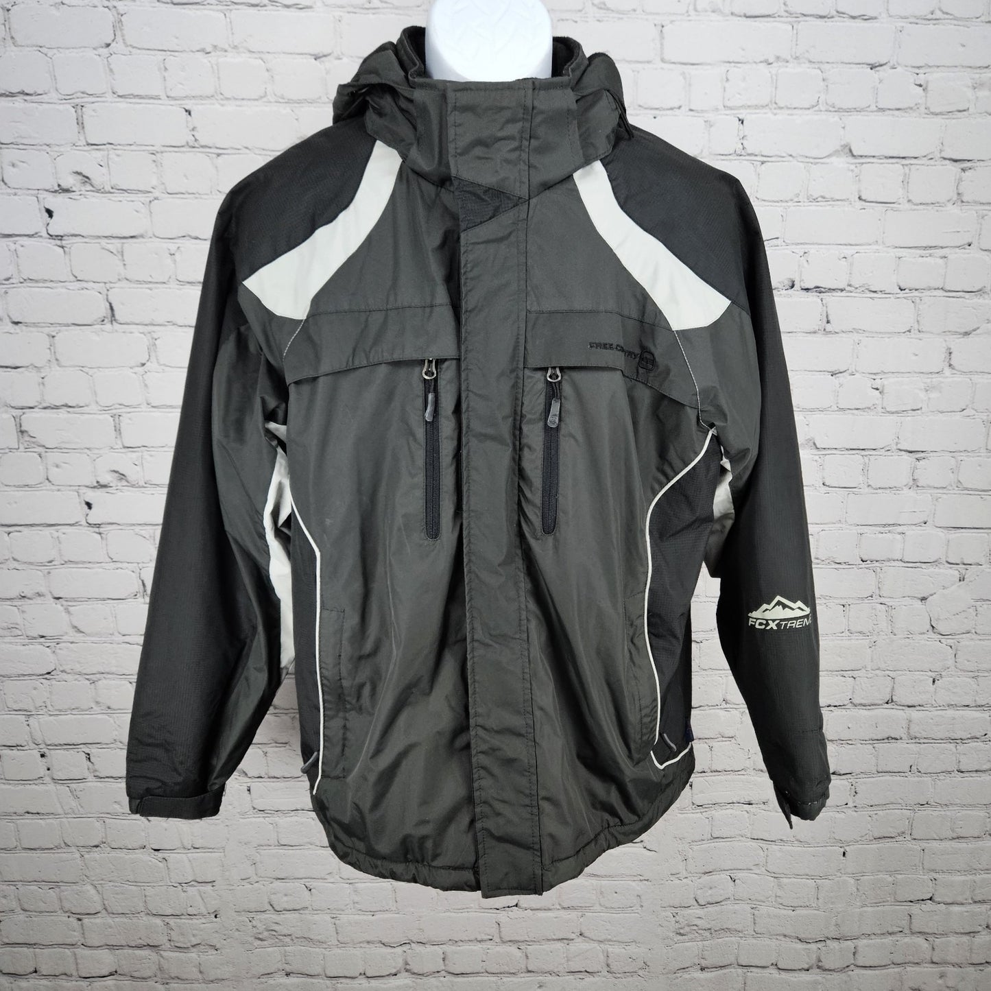 Free Country Black Grey FCXTREME Fleece Liner  Insulated Hooded Jacket Medium M