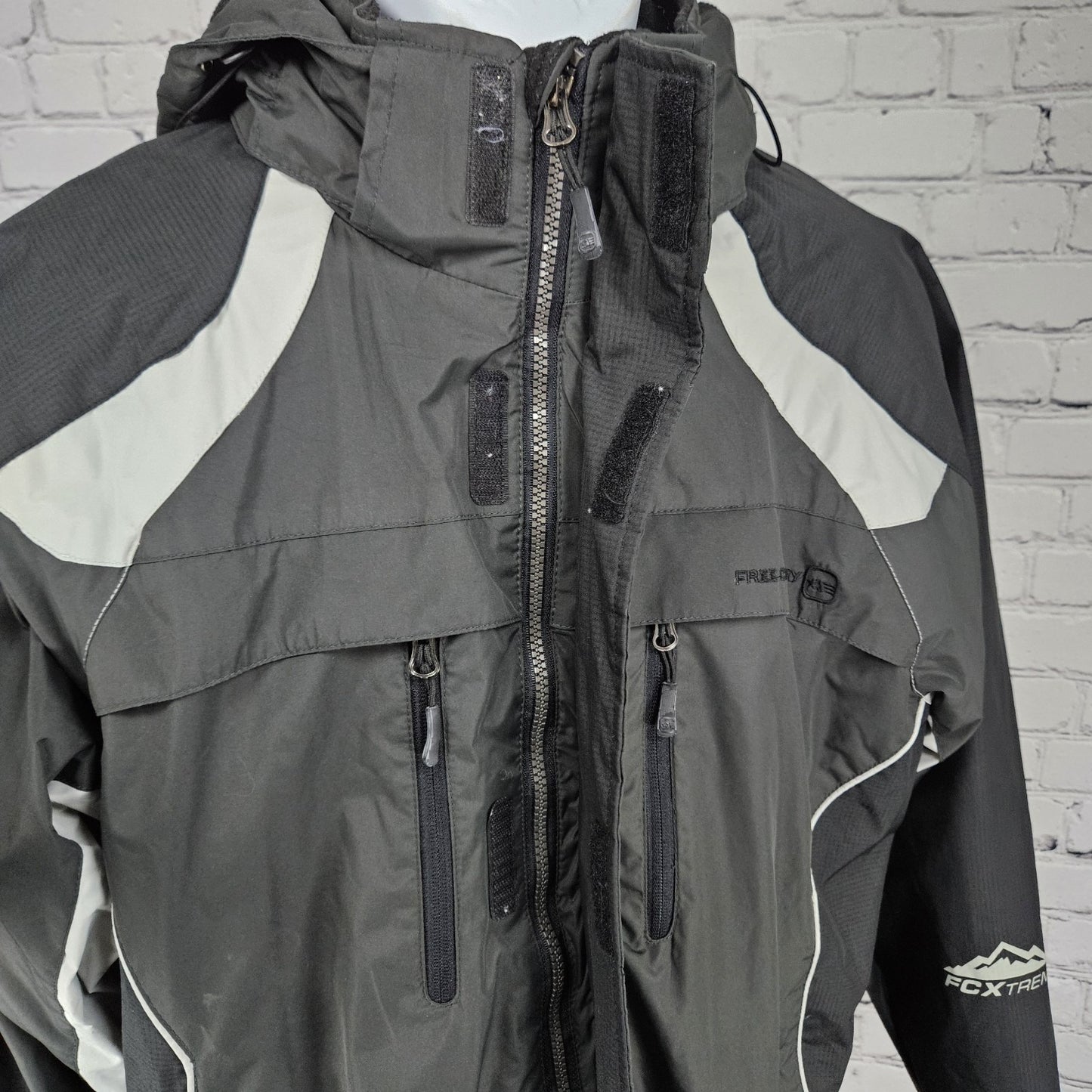 Free Country Black Grey FCXTREME Fleece Liner  Insulated Hooded Jacket Medium M