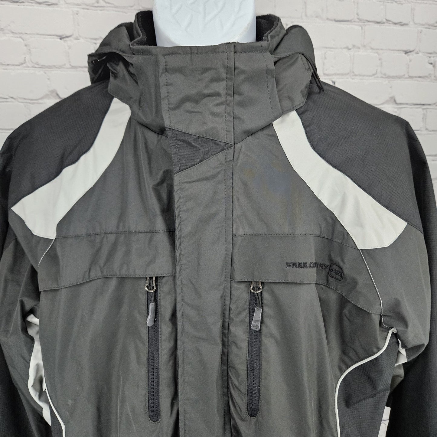 Free Country Black Grey FCXTREME Fleece Liner  Insulated Hooded Jacket Medium M