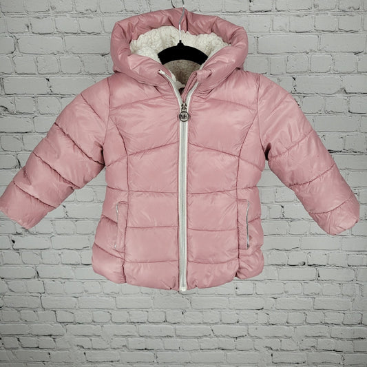 Michael Kors Pink Sherpa Hooded Fleece Lined Full Zip Puffer Jacket Size 3T