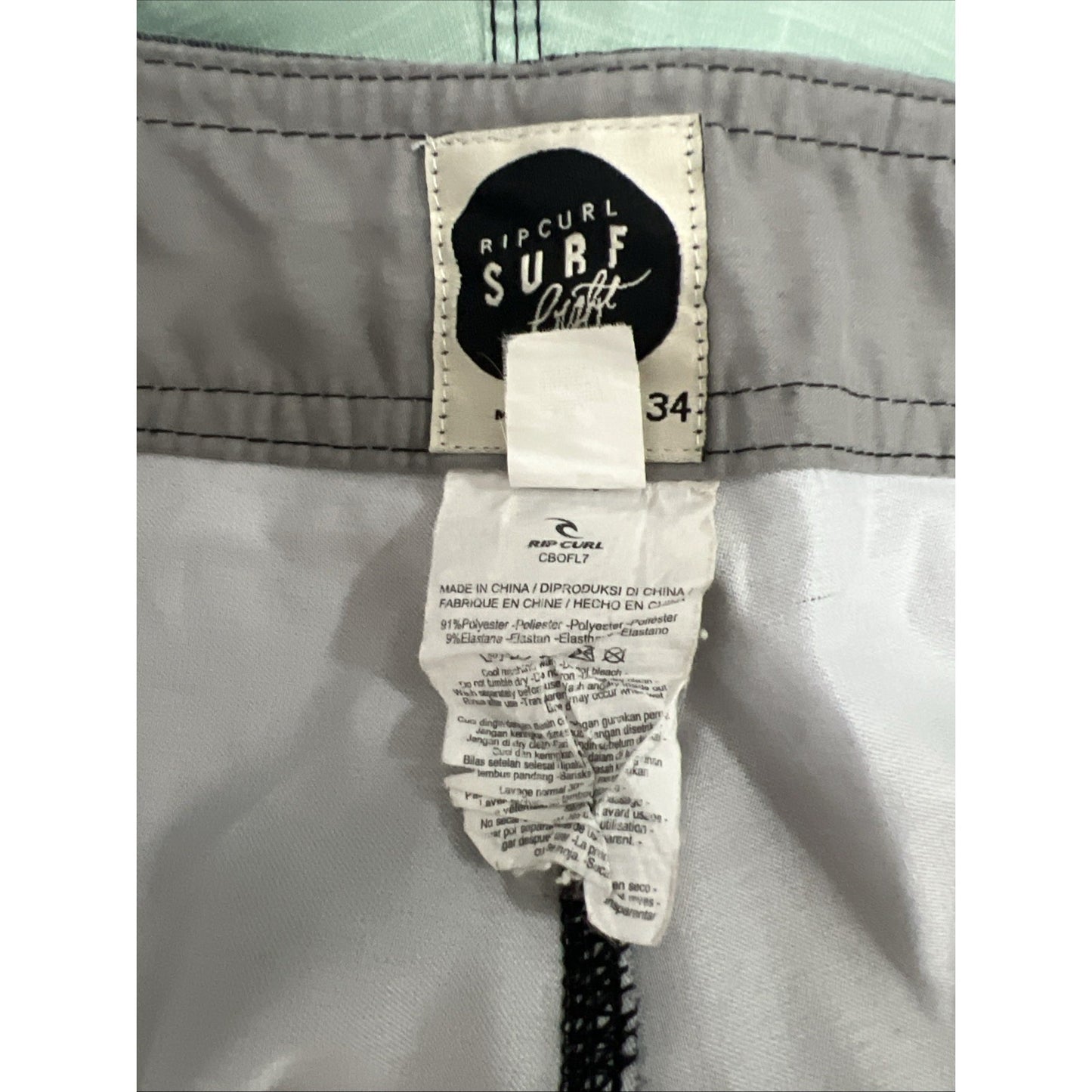 Rip Curl Blue Gray Board Swim Shorts Pocket Strap Logo Unlined Men’s 34