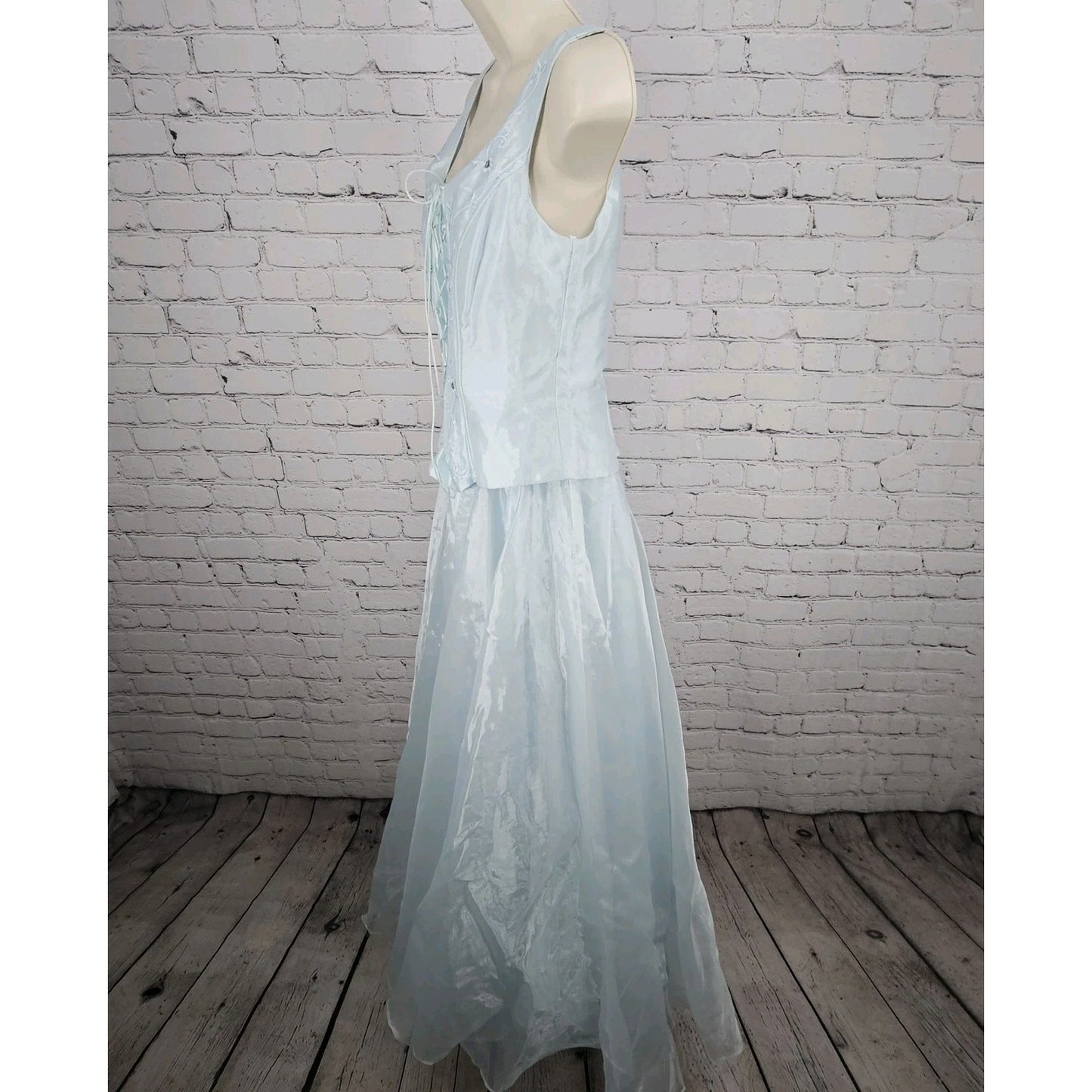 VTG Victory Collection Blue Corset Lace Up Embroidery Long Dress Gown USA Medium