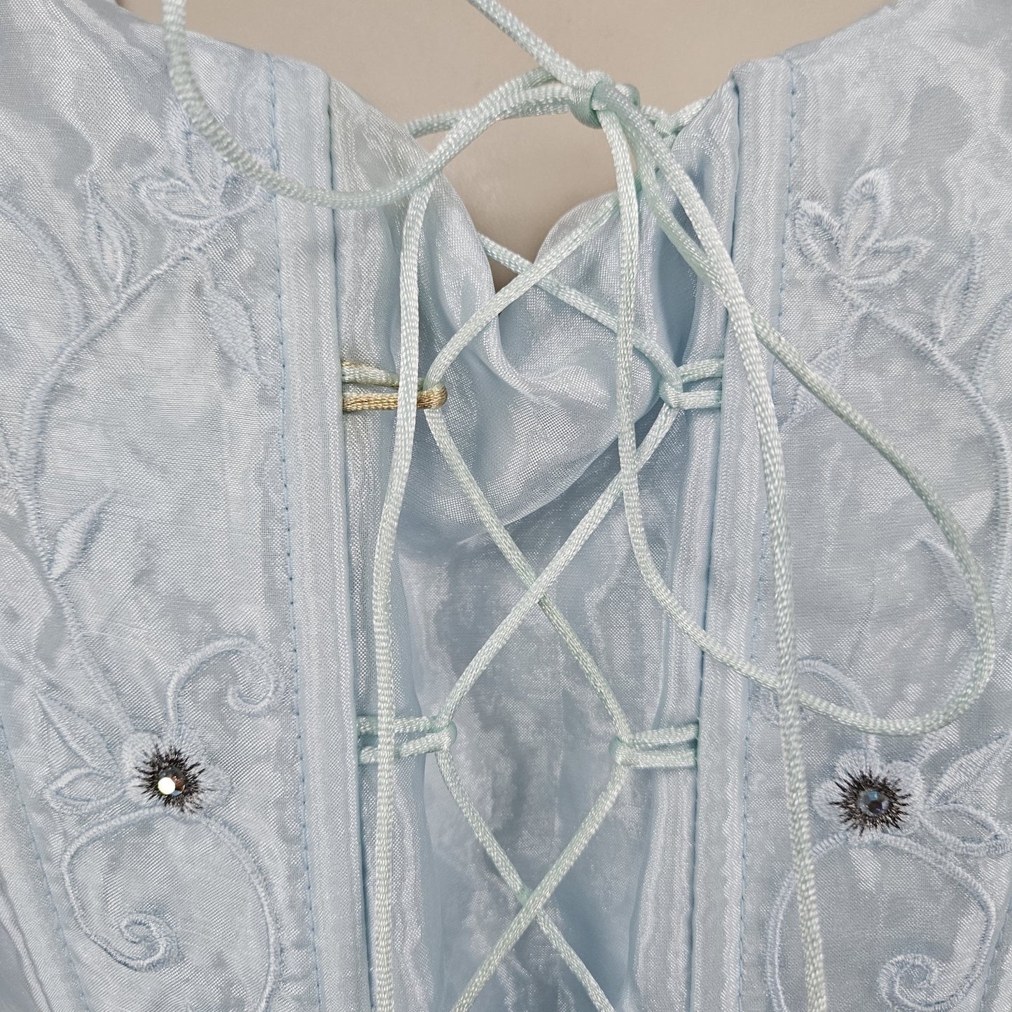 VTG Victory Collection Blue Corset Lace Up Embroidery Long Dress Gown USA Medium