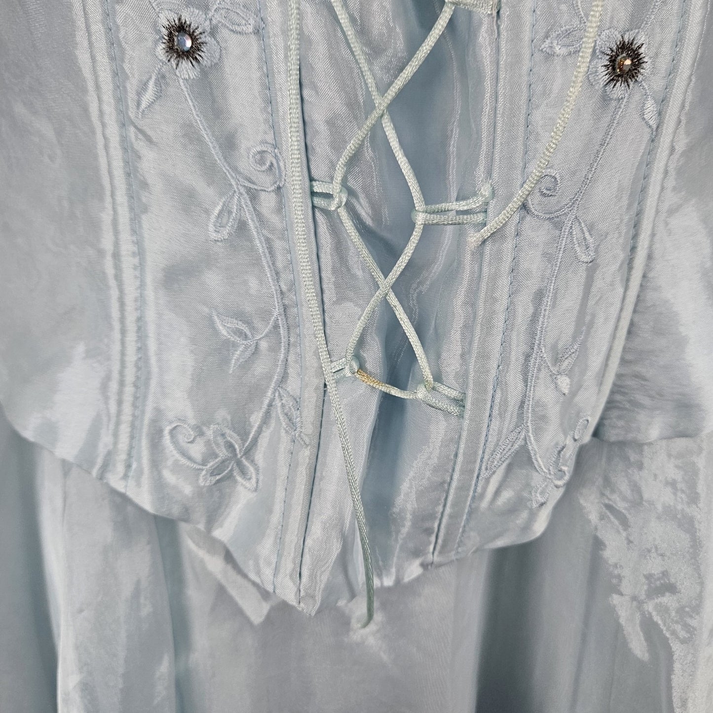 VTG Victory Collection Blue Corset Lace Up Embroidery Long Dress Gown USA Medium
