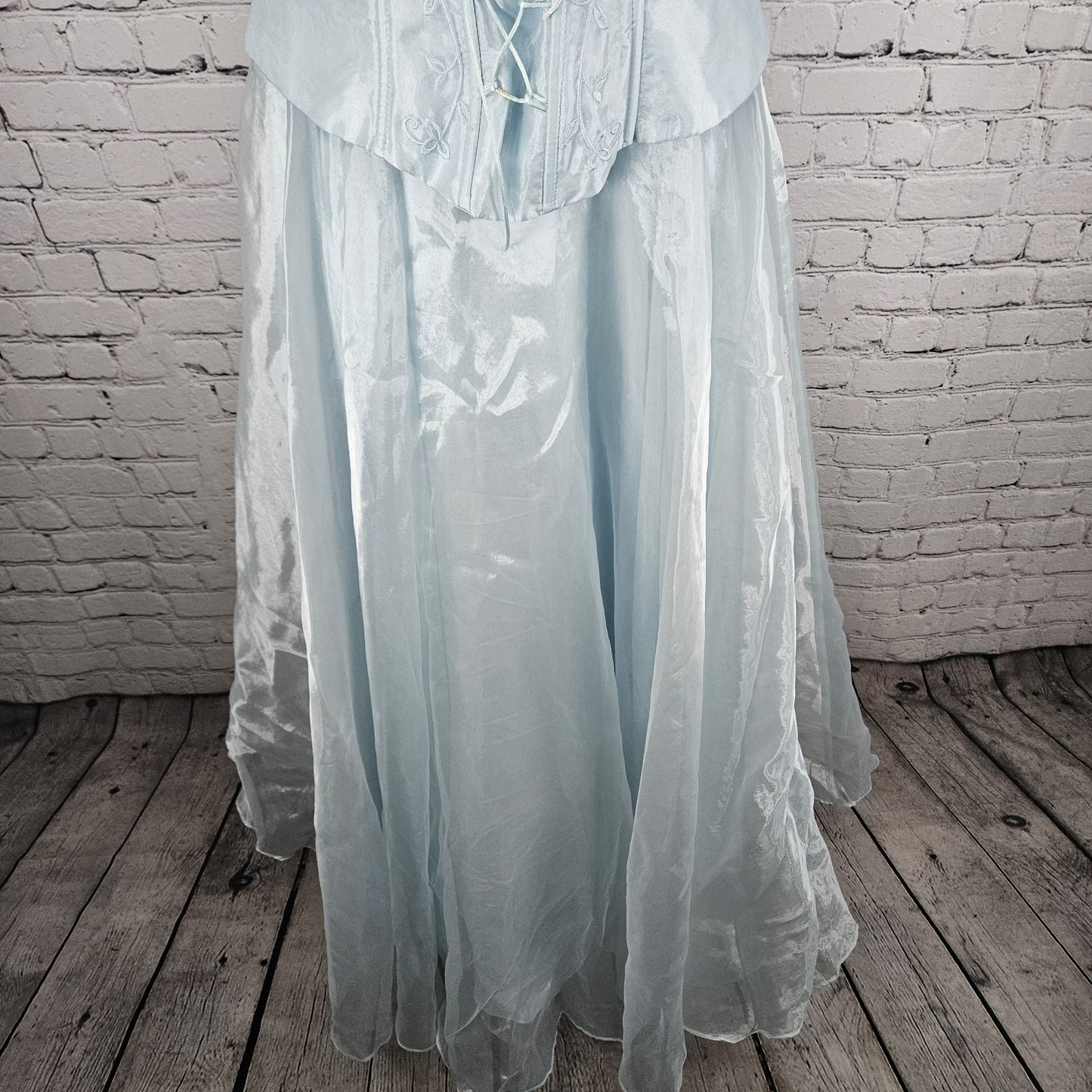 VTG Victory Collection Blue Corset Lace Up Embroidery Long Dress Gown USA Medium