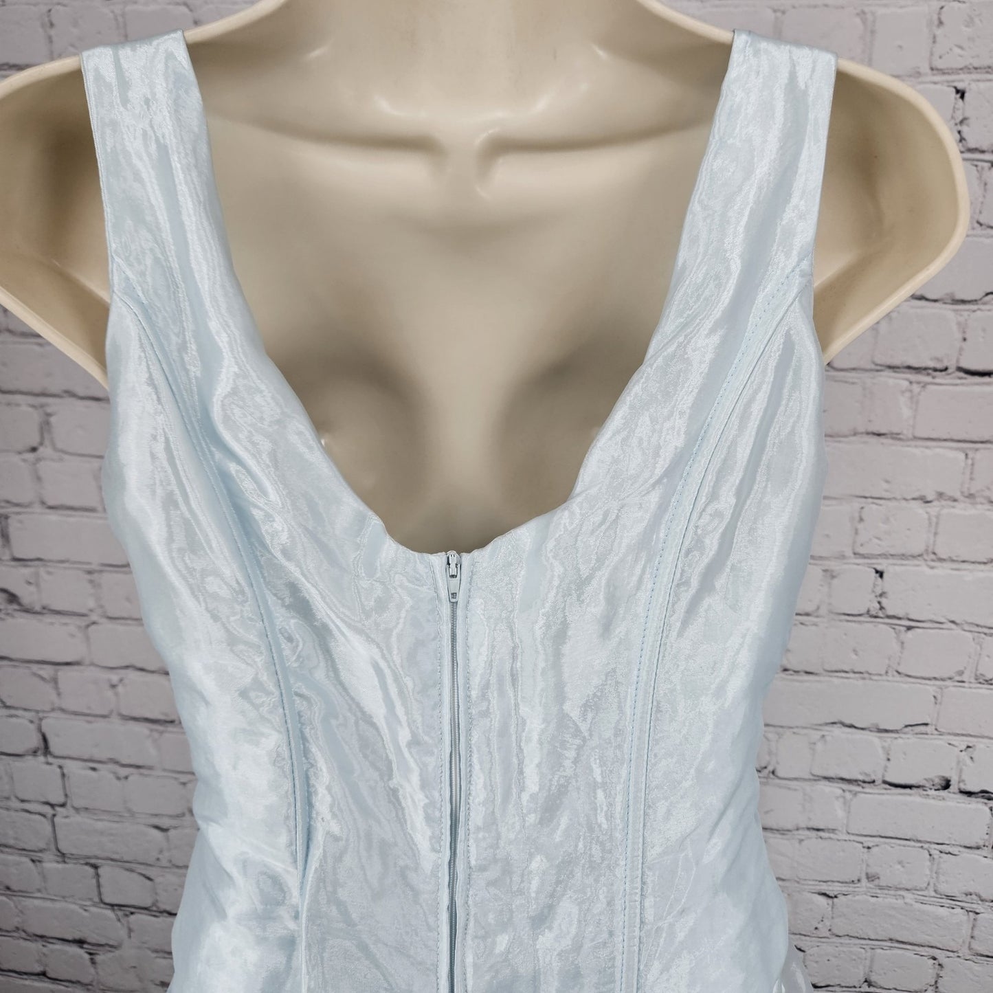 VTG Victory Collection Blue Corset Lace Up Embroidery Long Dress Gown USA Medium