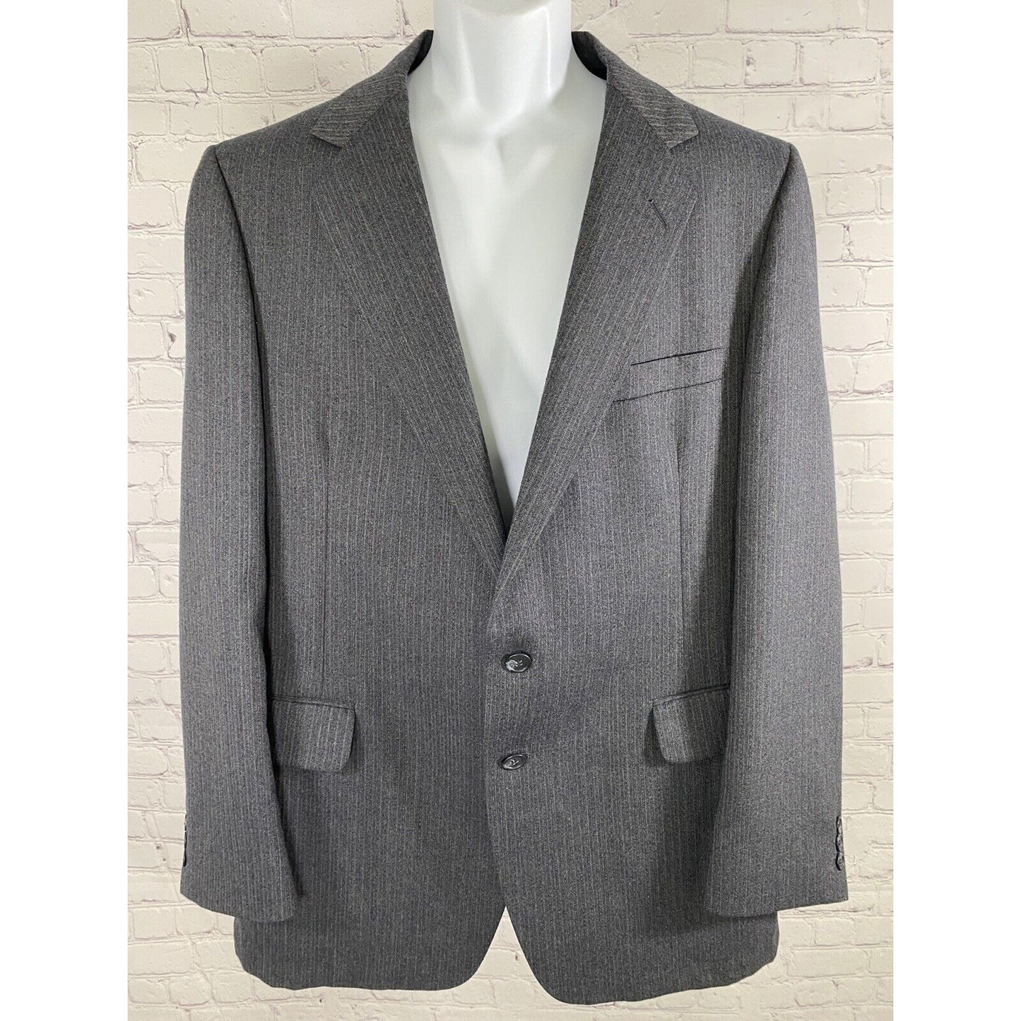 VTG American Craftsman Blue Gray Lightly Striped Two Button Blazer Jacket 44