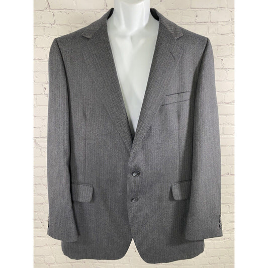 VTG American Craftsman Blue Gray Lightly Striped Two Button Blazer Jacket 44