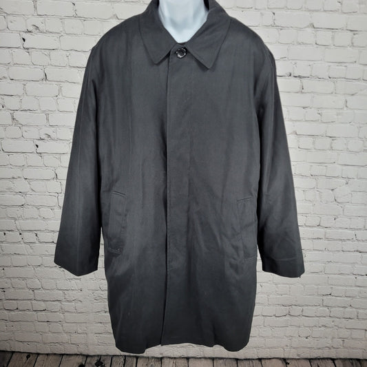 London Fog Black Buttoned Quilted Lining Over Long Soft Shell Coat Size 44S
