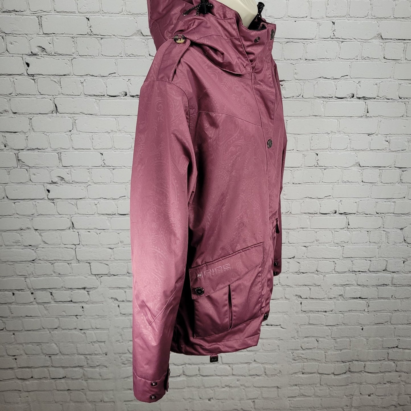 Ride Snowboards Purple Full Zip Waterpoof Removable Hood Jacket Size Medium M