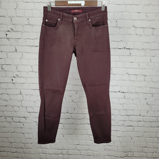 7 For All Mankind Purple Coated Stretch Mid Rise Skinny Jeans Size 27 (27x27)