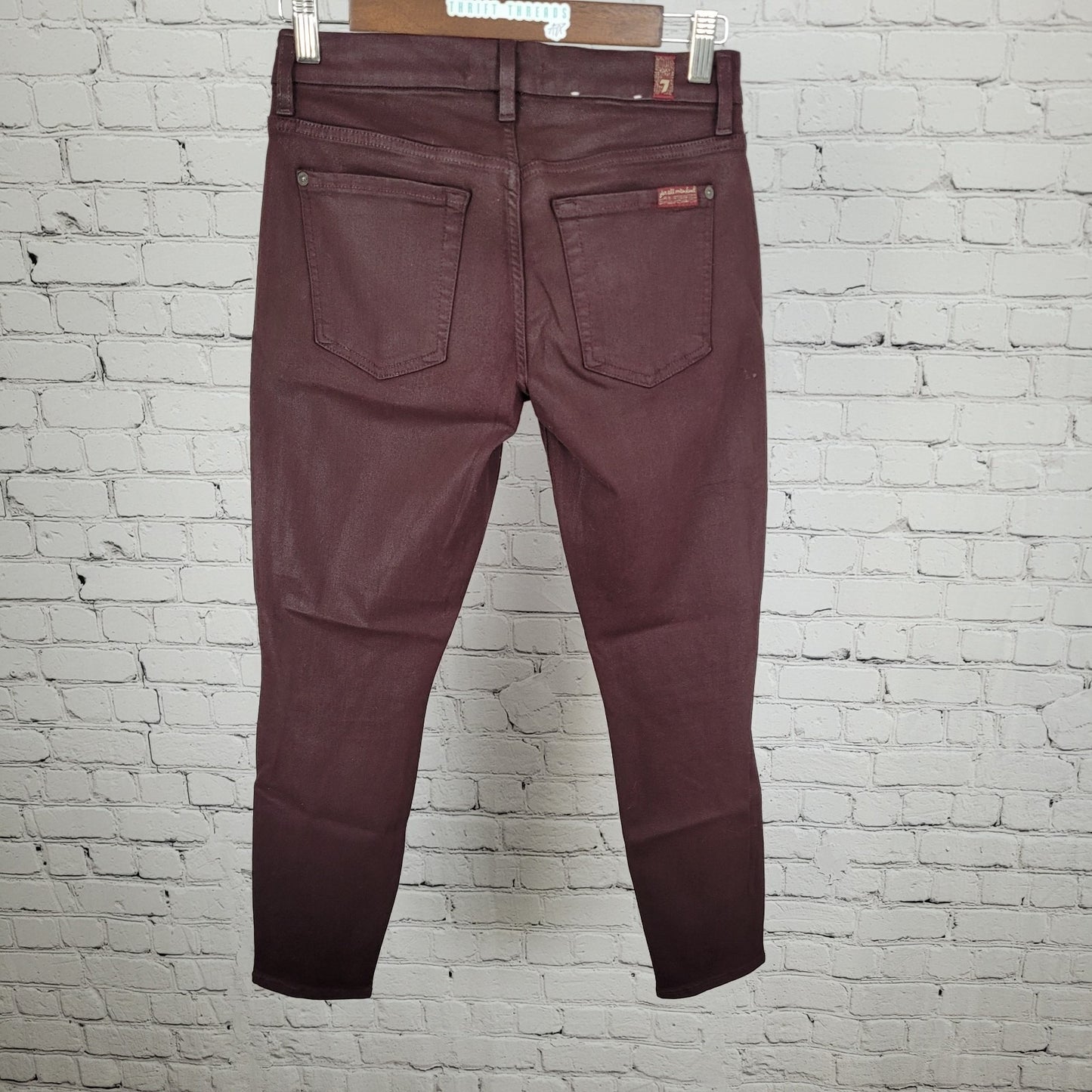 7 For All Mankind Purple Coated Stretch Mid Rise Skinny Jeans Size 27 (27x27)