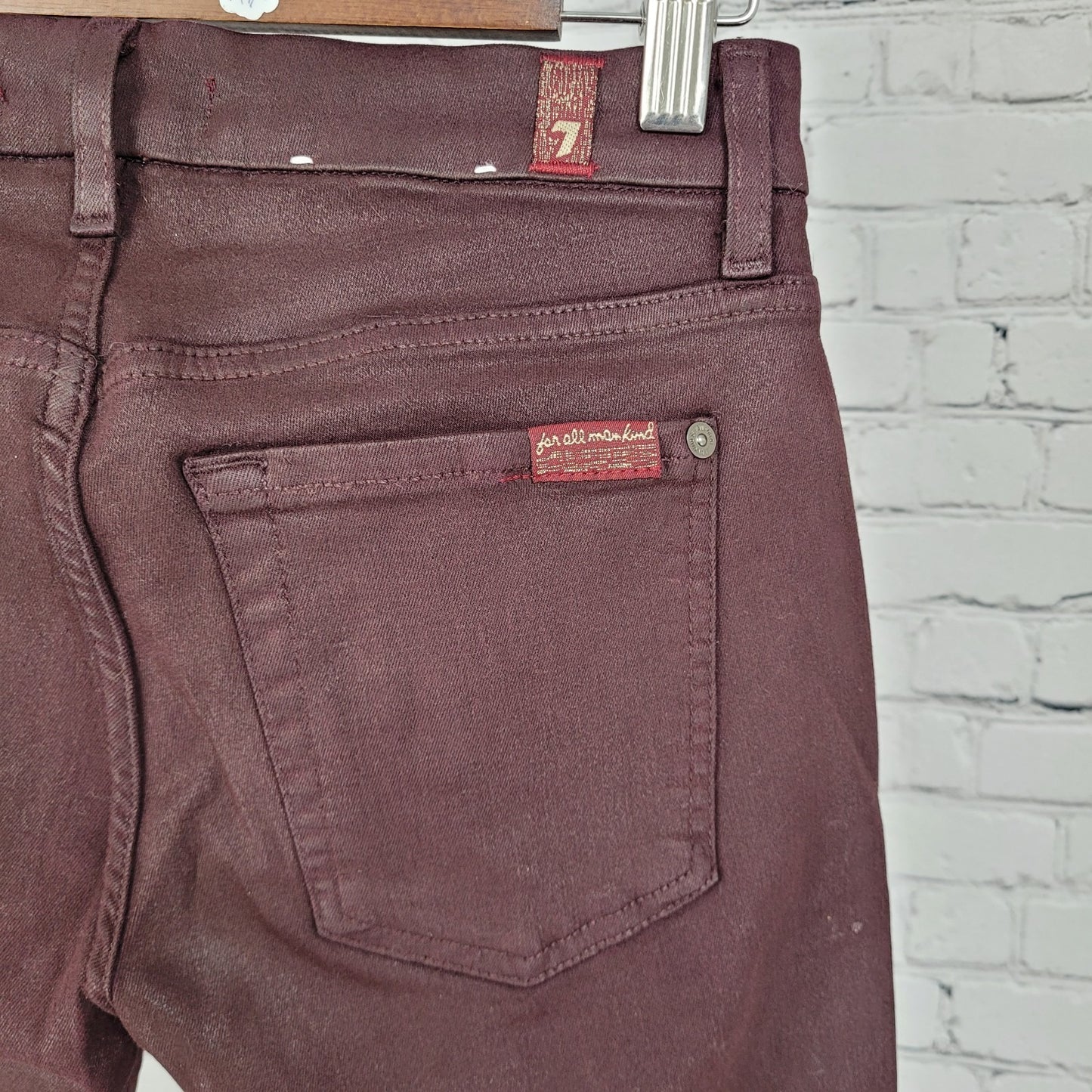 7 For All Mankind Purple Coated Stretch Mid Rise Skinny Jeans Size 27 (27x27)