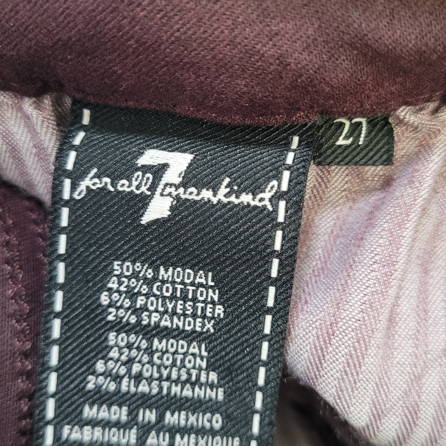 7 For All Mankind Purple Coated Stretch Mid Rise Skinny Jeans Size 27 (27x27)