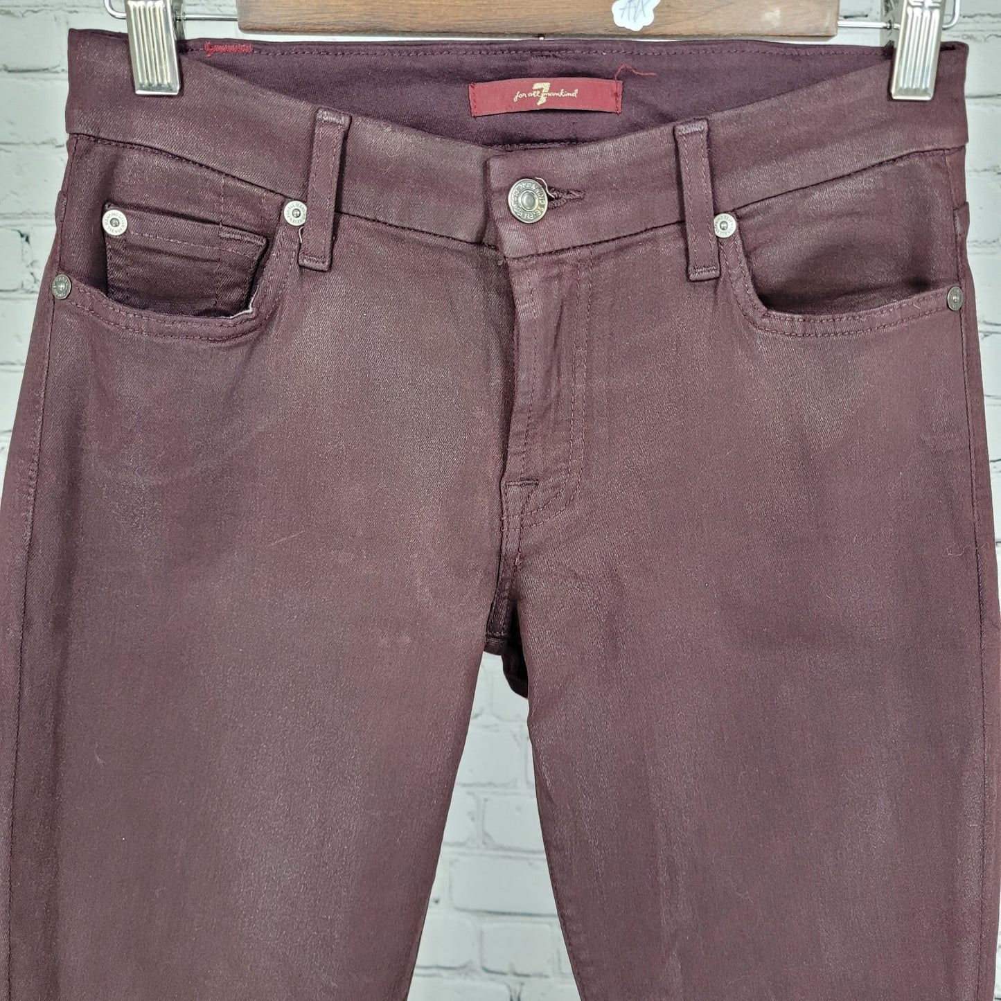 7 For All Mankind Purple Coated Stretch Mid Rise Skinny Jeans Size 27 (27x27)