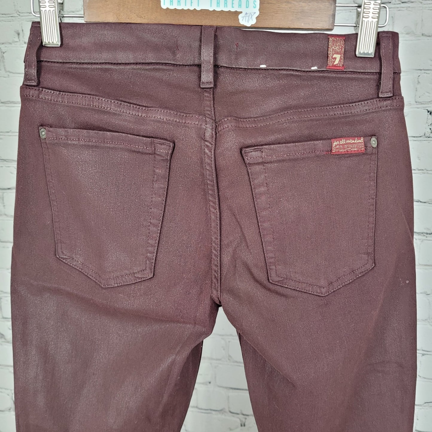 7 For All Mankind Purple Coated Stretch Mid Rise Skinny Jeans Size 27 (27x27)