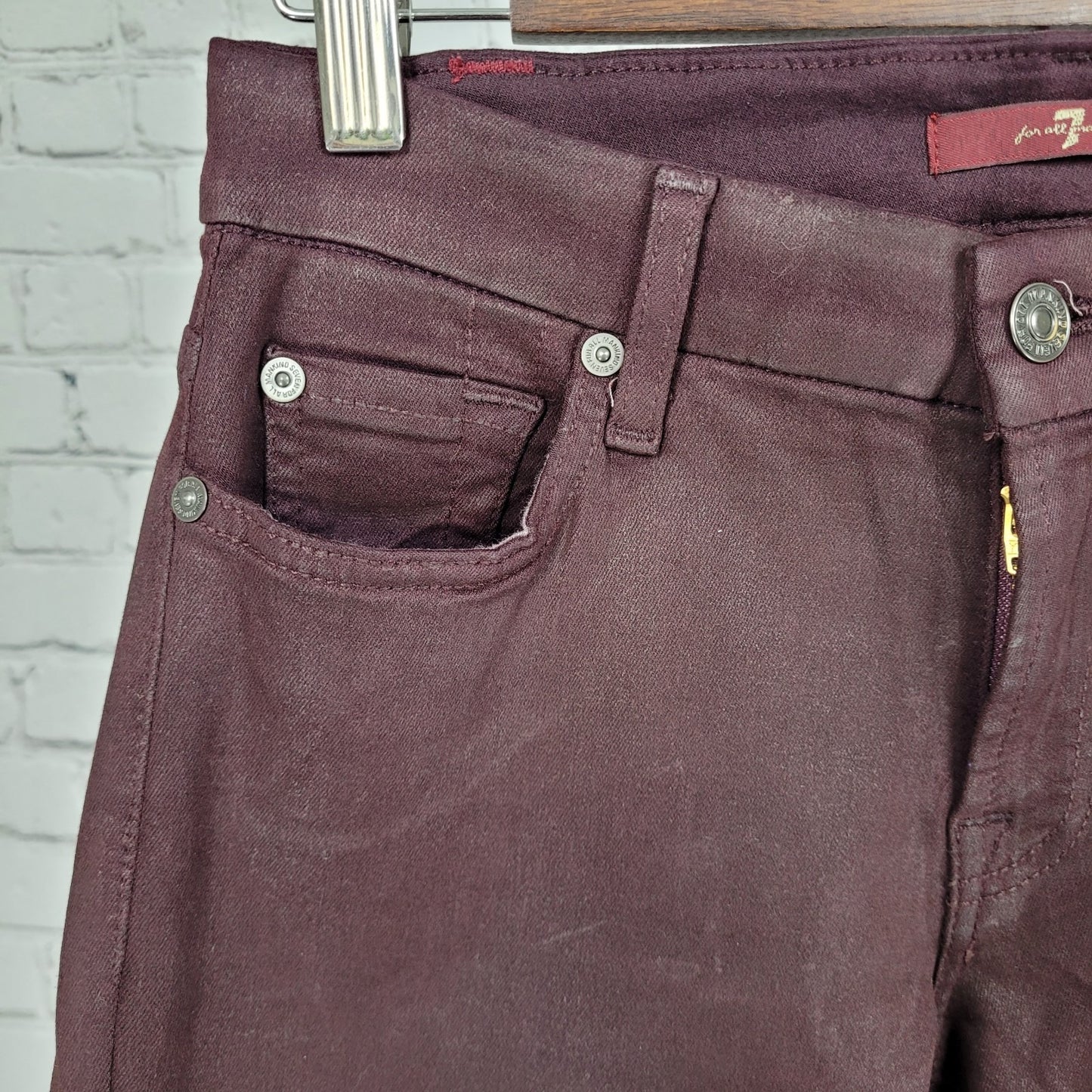 7 For All Mankind Purple Coated Stretch Mid Rise Skinny Jeans Size 27 (27x27)