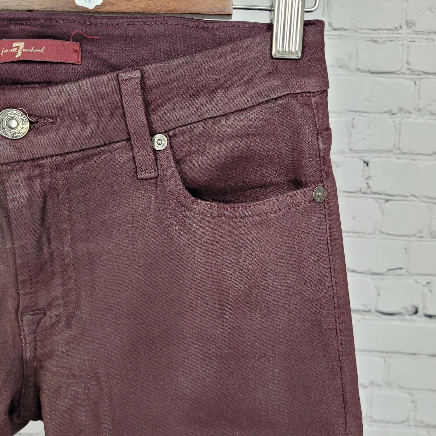 7 For All Mankind Purple Coated Stretch Mid Rise Skinny Jeans Size 27 (27x27)