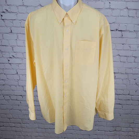 LL Bean Yellow Check Wrinkle Free Button Down Long Sleeve Shirt Size XXL