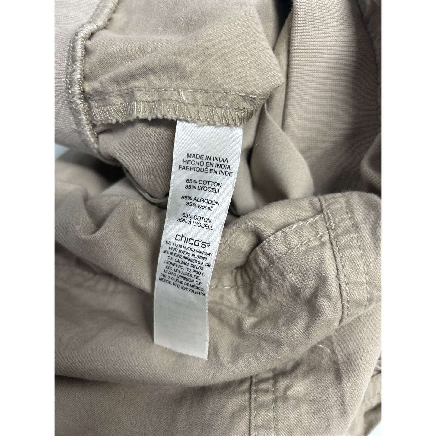 Chicos Tan Elastic Waist Pull On High Rise Roll Tab Pants Women’s M (34x26.5)