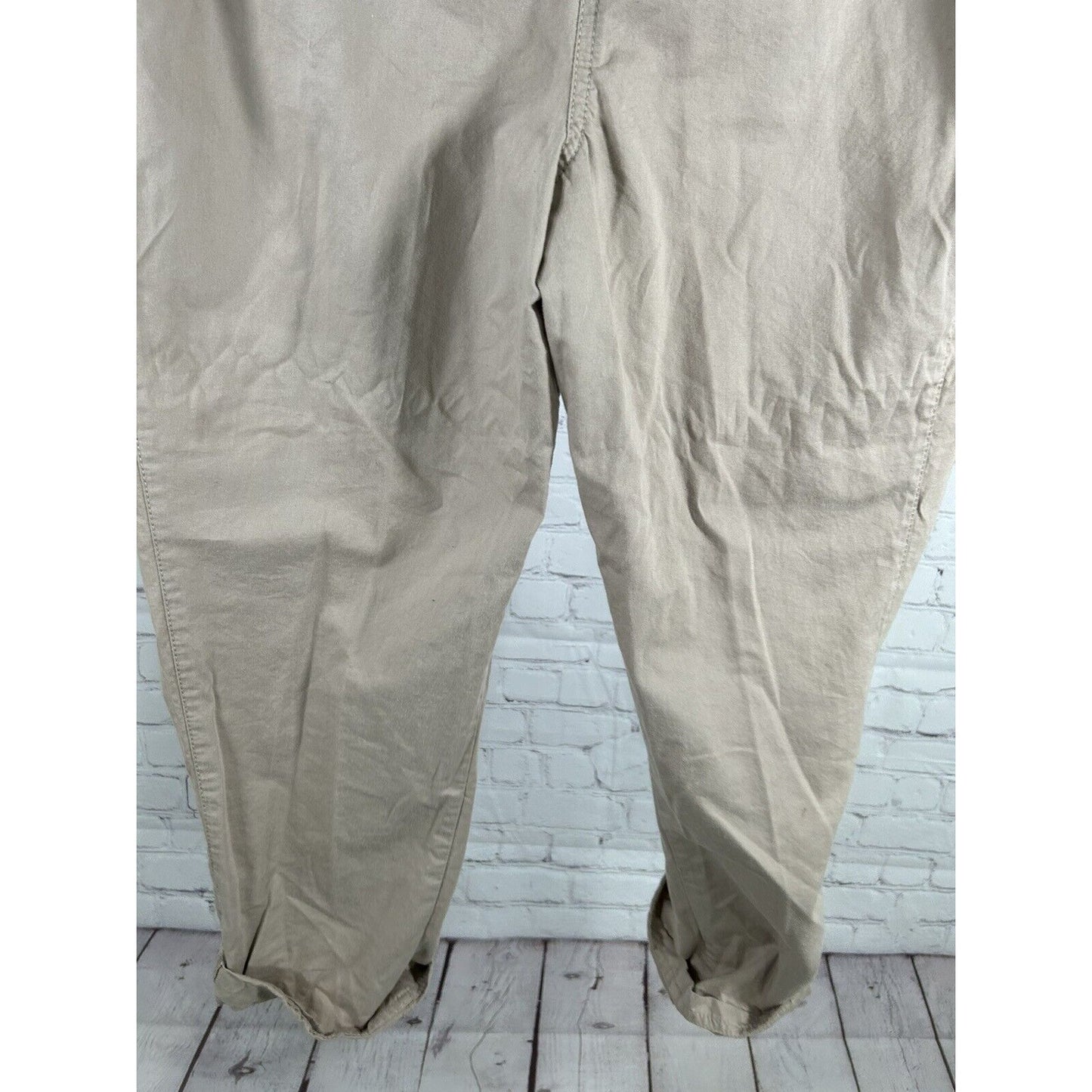 Chicos Tan Elastic Waist Pull On High Rise Roll Tab Pants Women’s M (34x26.5)