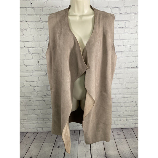 Lulus Tan Faux Suede Sleeveless Drapey Front Cardigan Pockets So Soft! Medium M