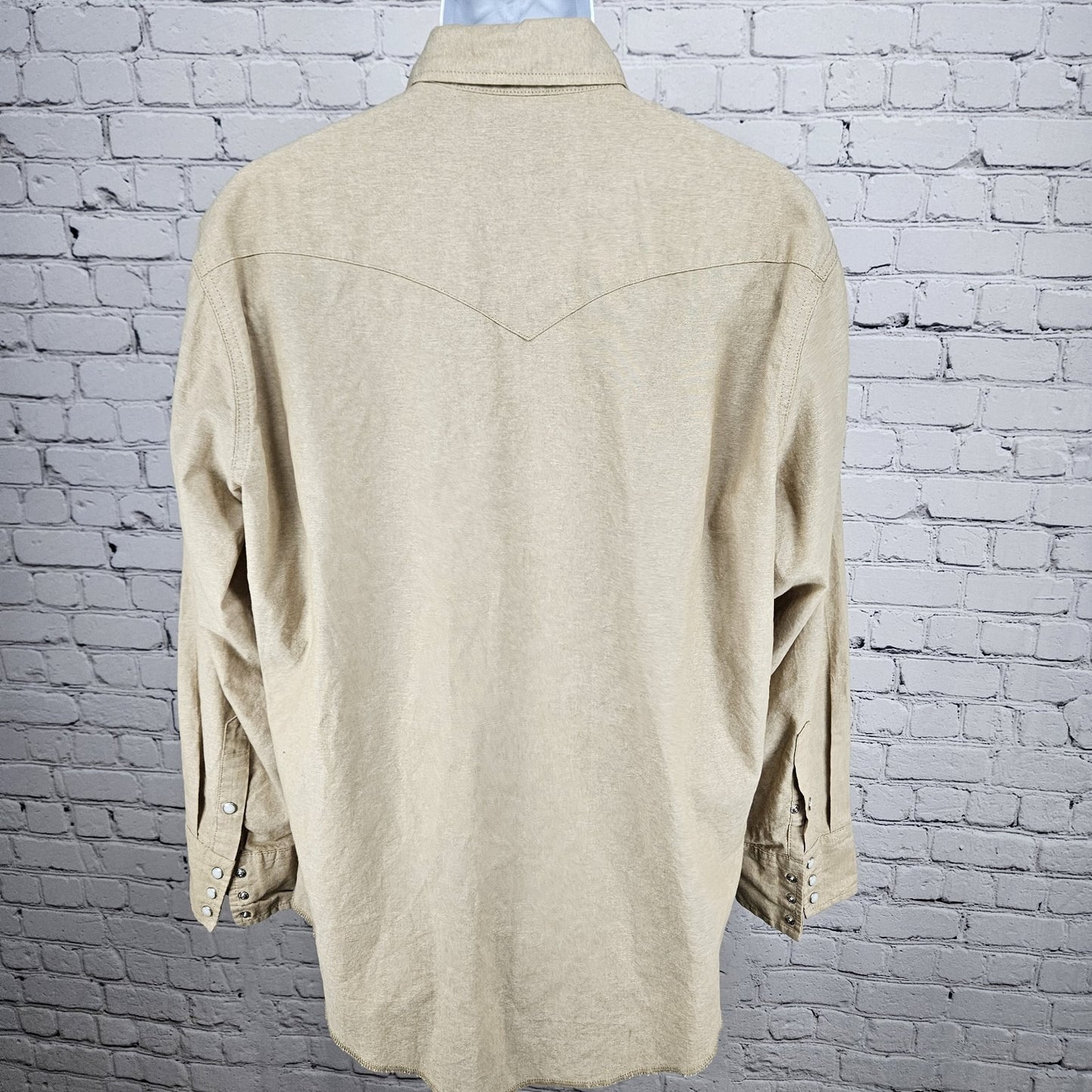 VTG Wrangler Tan Cotton Pearl Snap Western Cowboy Collar Long Sleeve Shirt XL