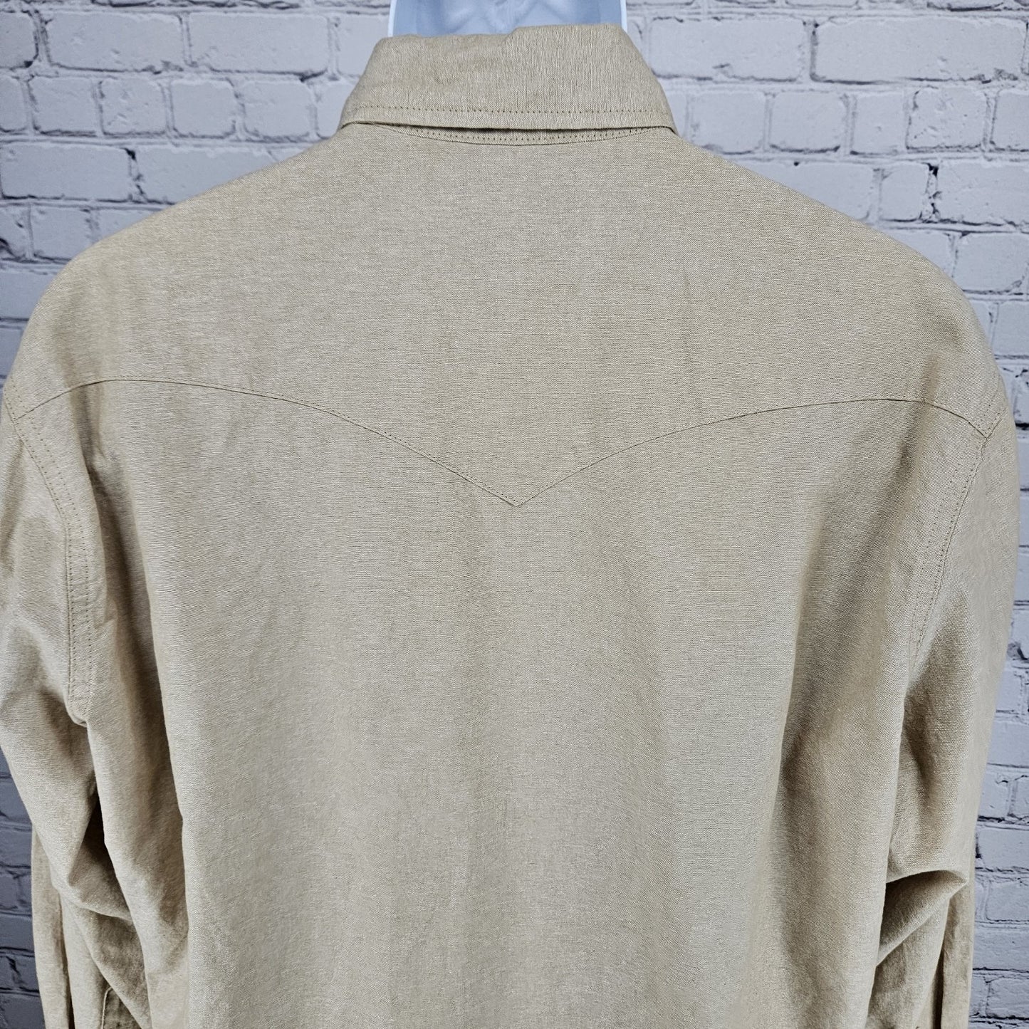 VTG Wrangler Tan Cotton Pearl Snap Western Cowboy Collar Long Sleeve Shirt XL