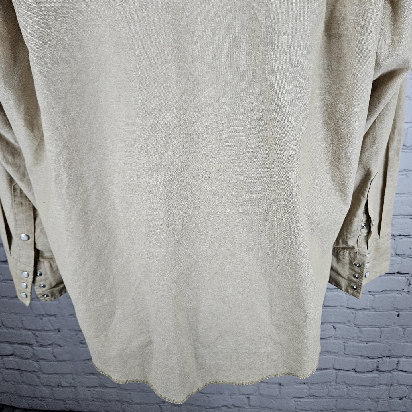 VTG Wrangler Tan Cotton Pearl Snap Western Cowboy Collar Long Sleeve Shirt XL