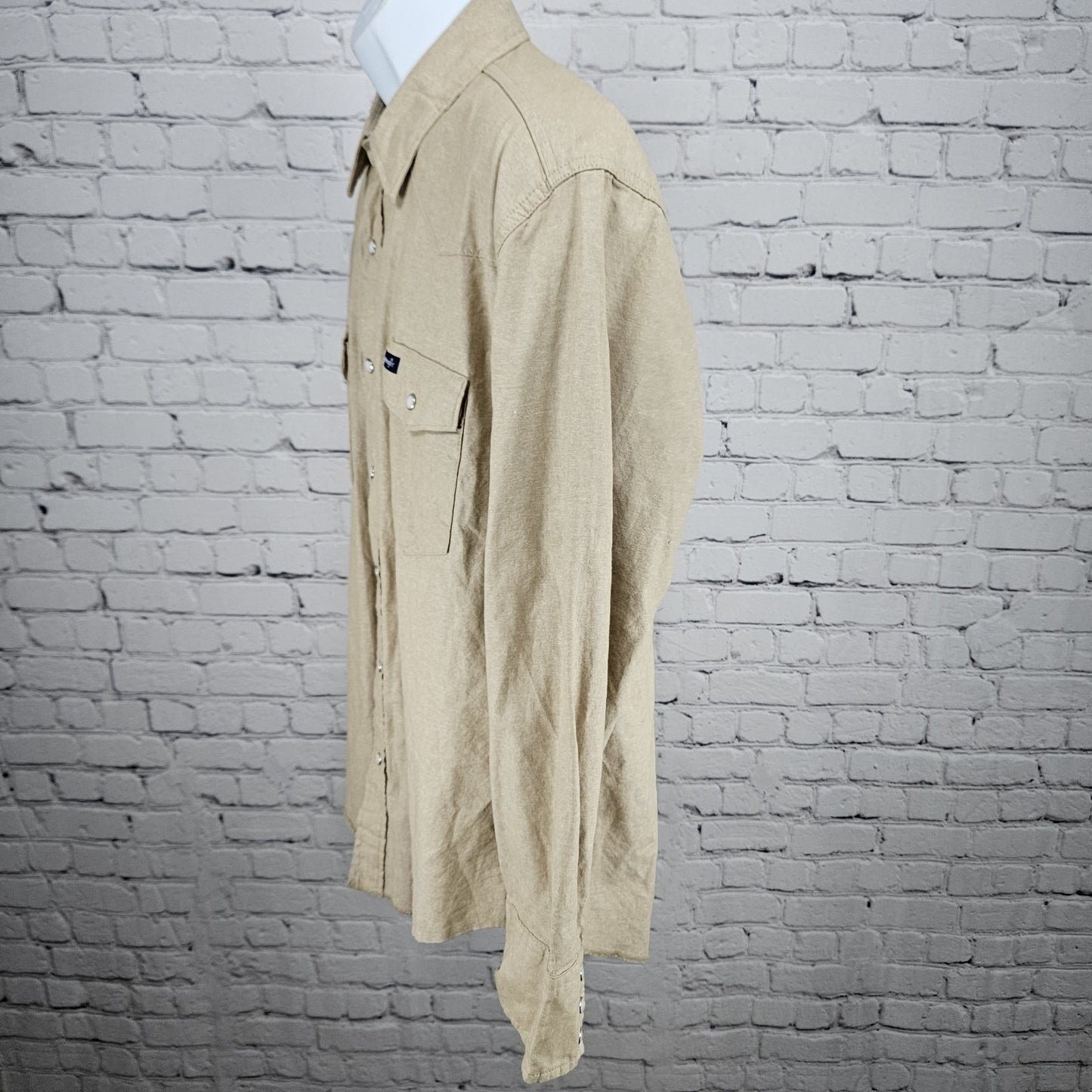 VTG Wrangler Tan Cotton Pearl Snap Western Cowboy Collar Long Sleeve Shirt XL